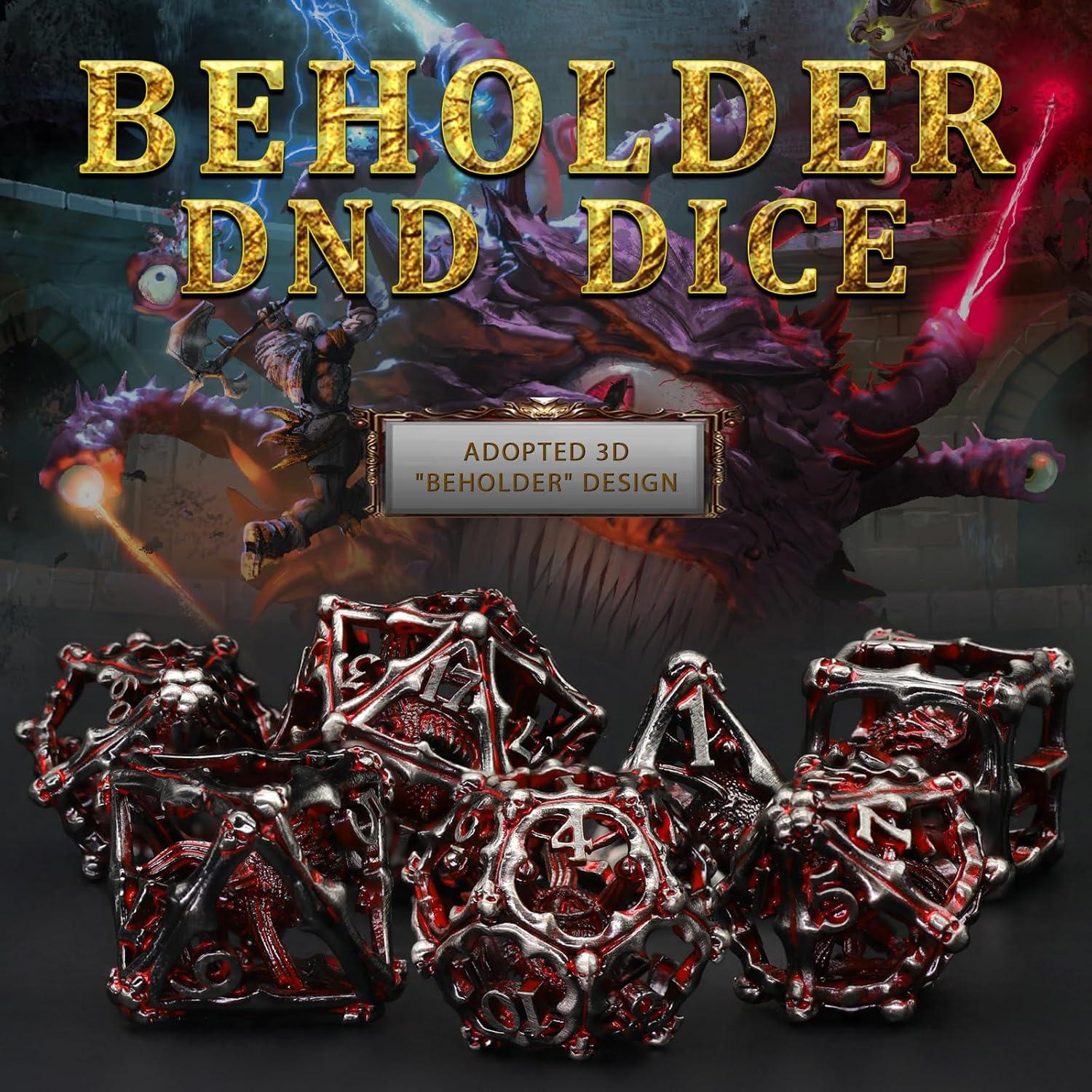 Juego de Dados Beholder ZHOORQI 7PC DND Ojo Rojo Sangre