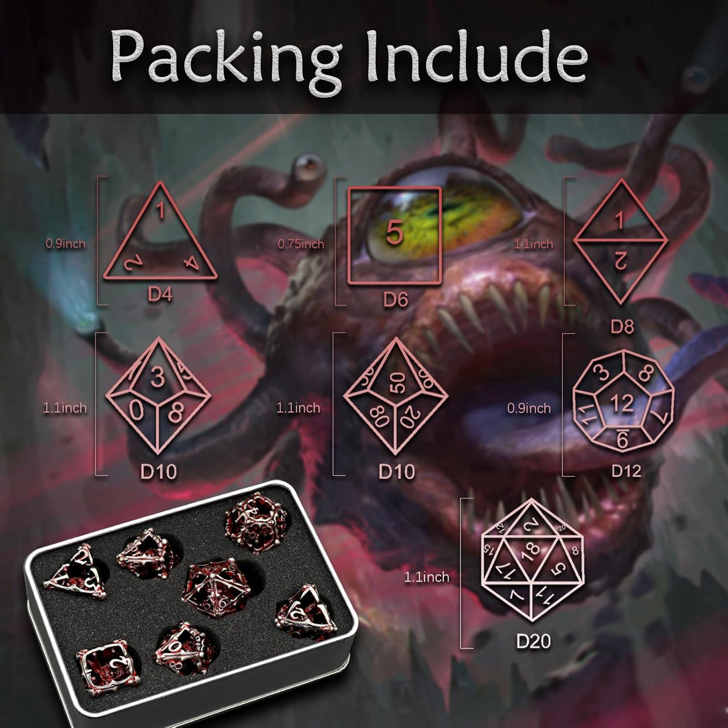 Juego de Dados Beholder ZHOORQI 7PC DND Ojo Rojo Sangre