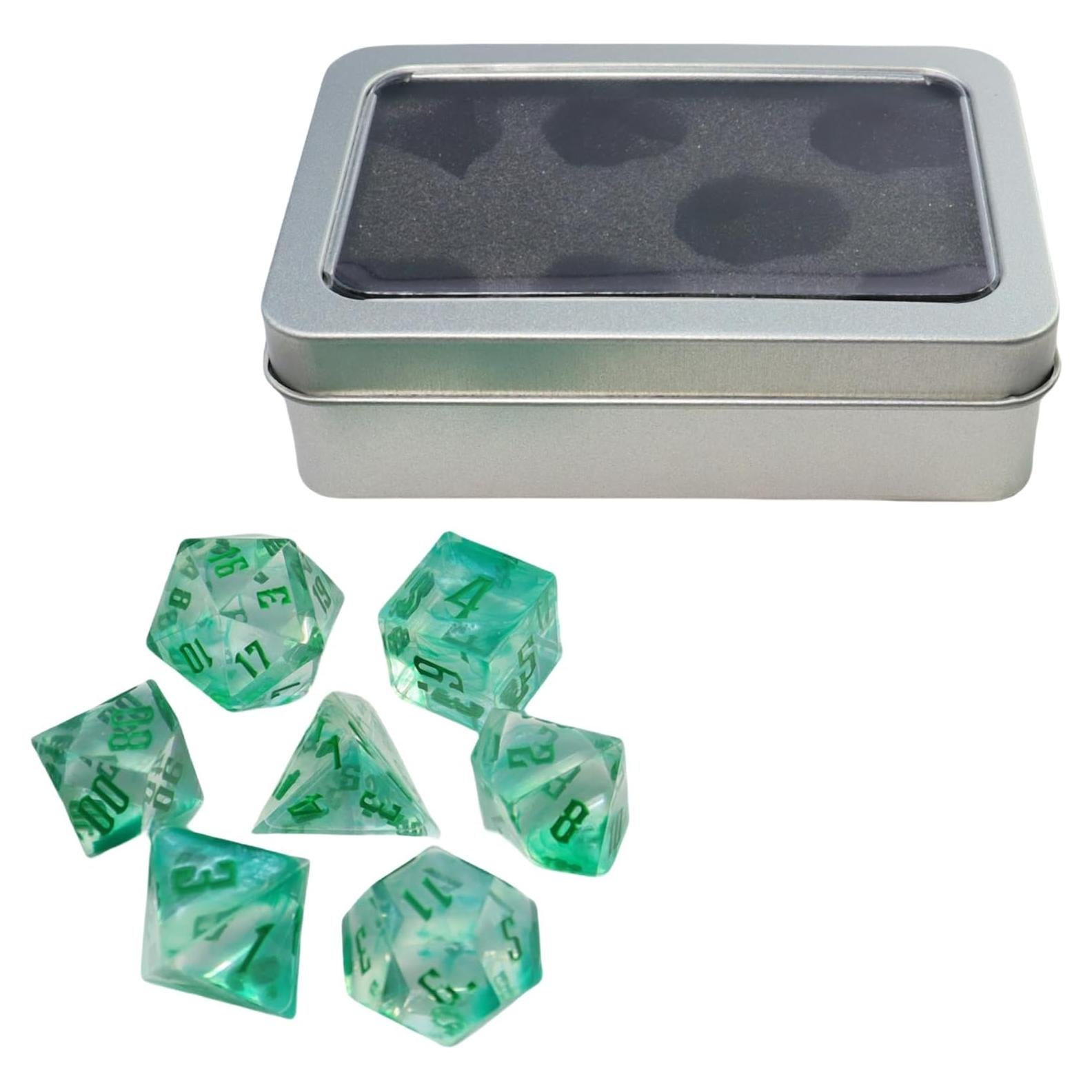 Set de Dados Poliedricos IDTQ para D&D - 7 Piezas con Caja Verde