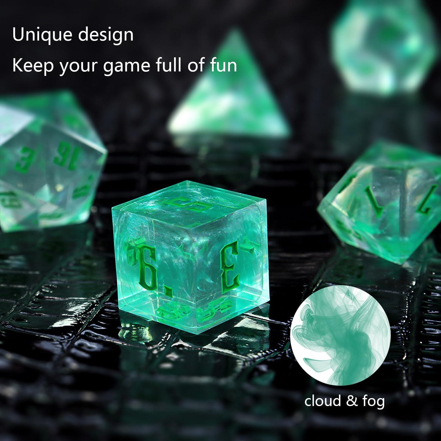 Set de Dados Poliedricos IDTQ para D&D - 7 Piezas con Caja Verde