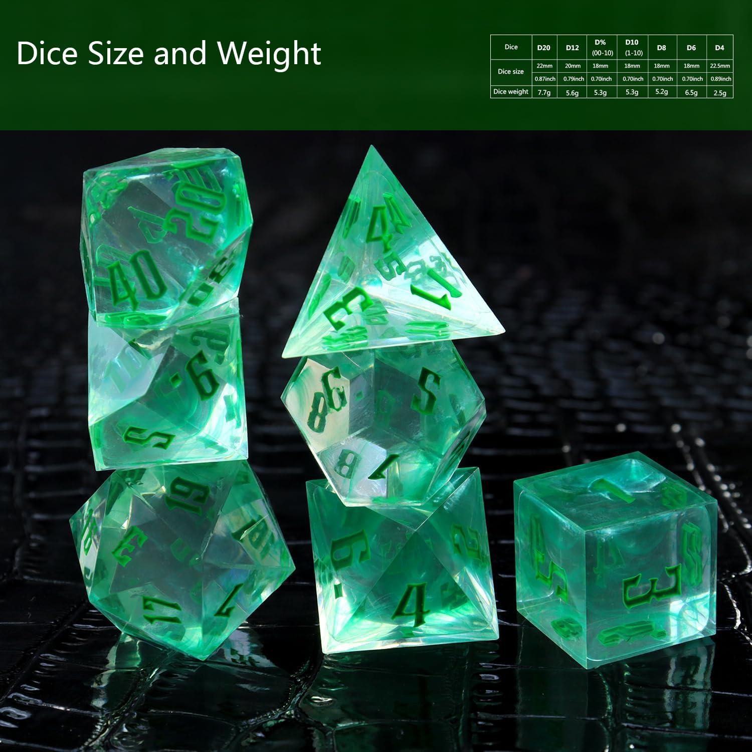 Set de Dados Poliedricos IDTQ para D&D - 7 Piezas con Caja Verde