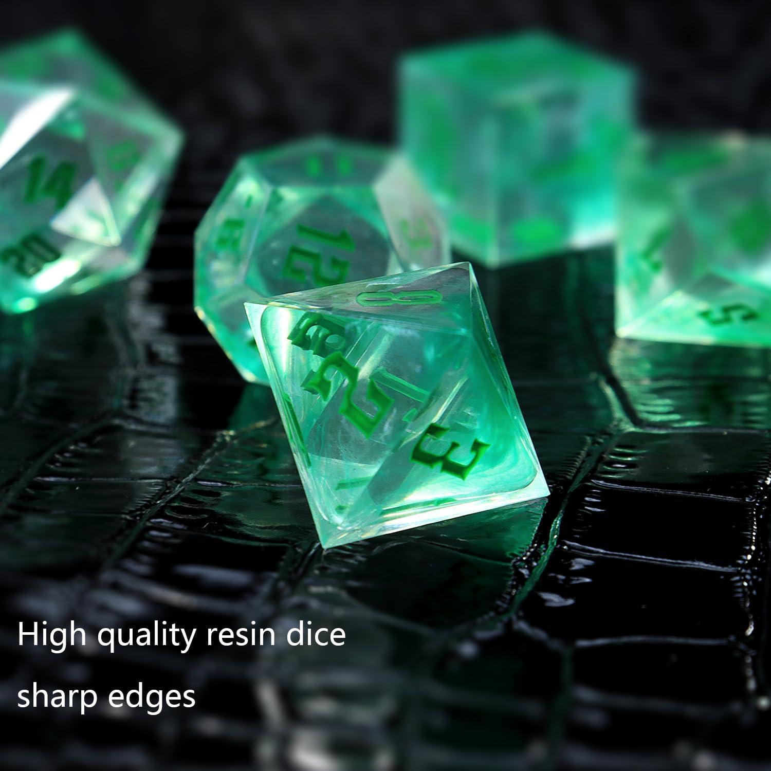 Set de Dados Poliedricos IDTQ para D&D - 7 Piezas con Caja Verde