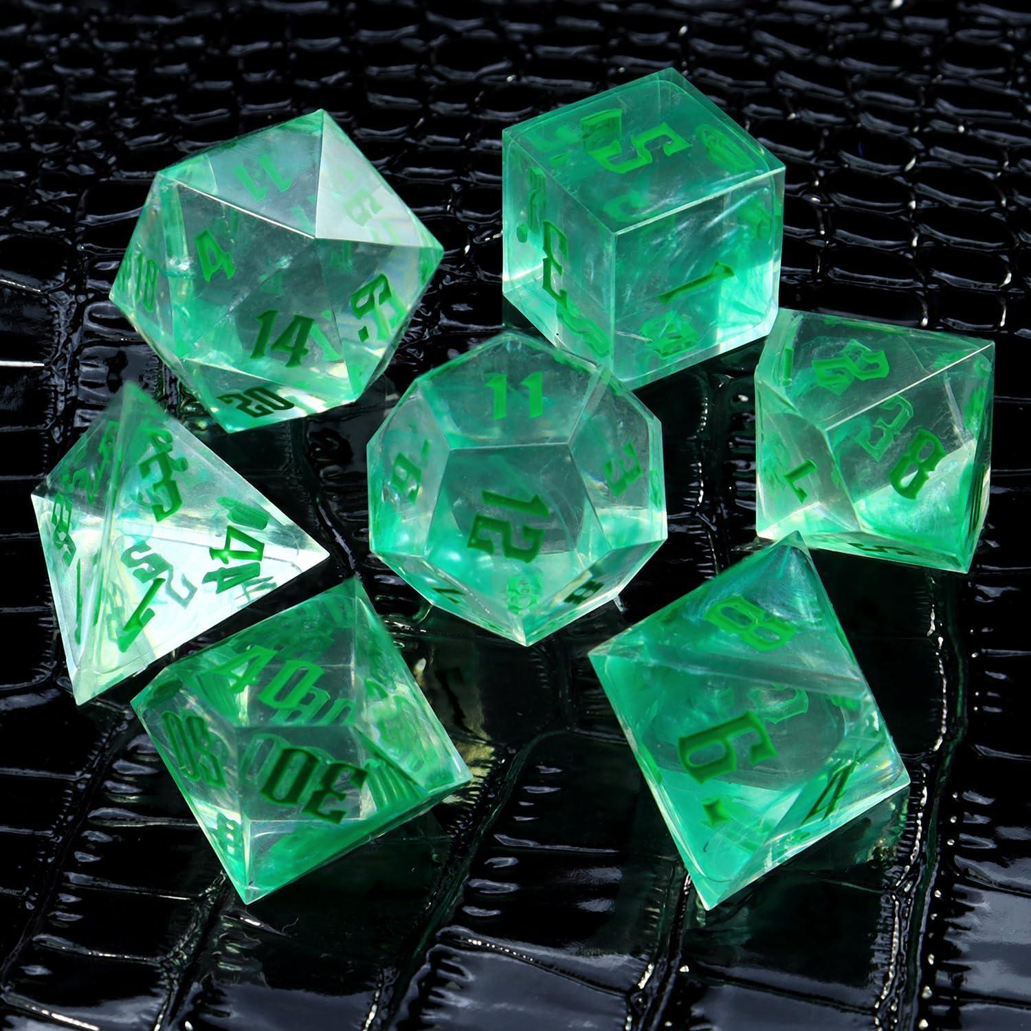 Set de Dados Poliedricos IDTQ para D&D - 7 Piezas con Caja Verde