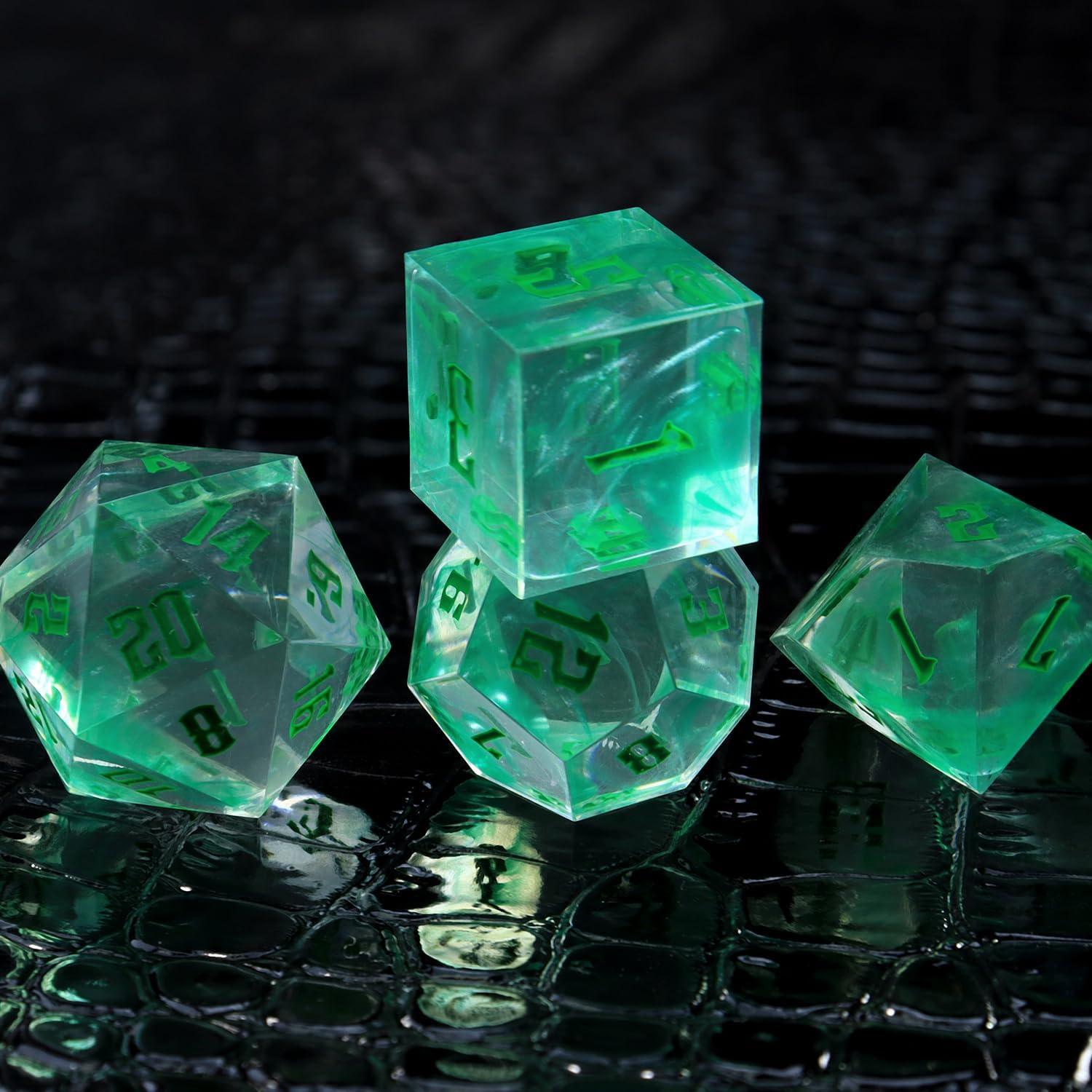 Set de Dados Poliedricos IDTQ para D&D - 7 Piezas con Caja Verde
