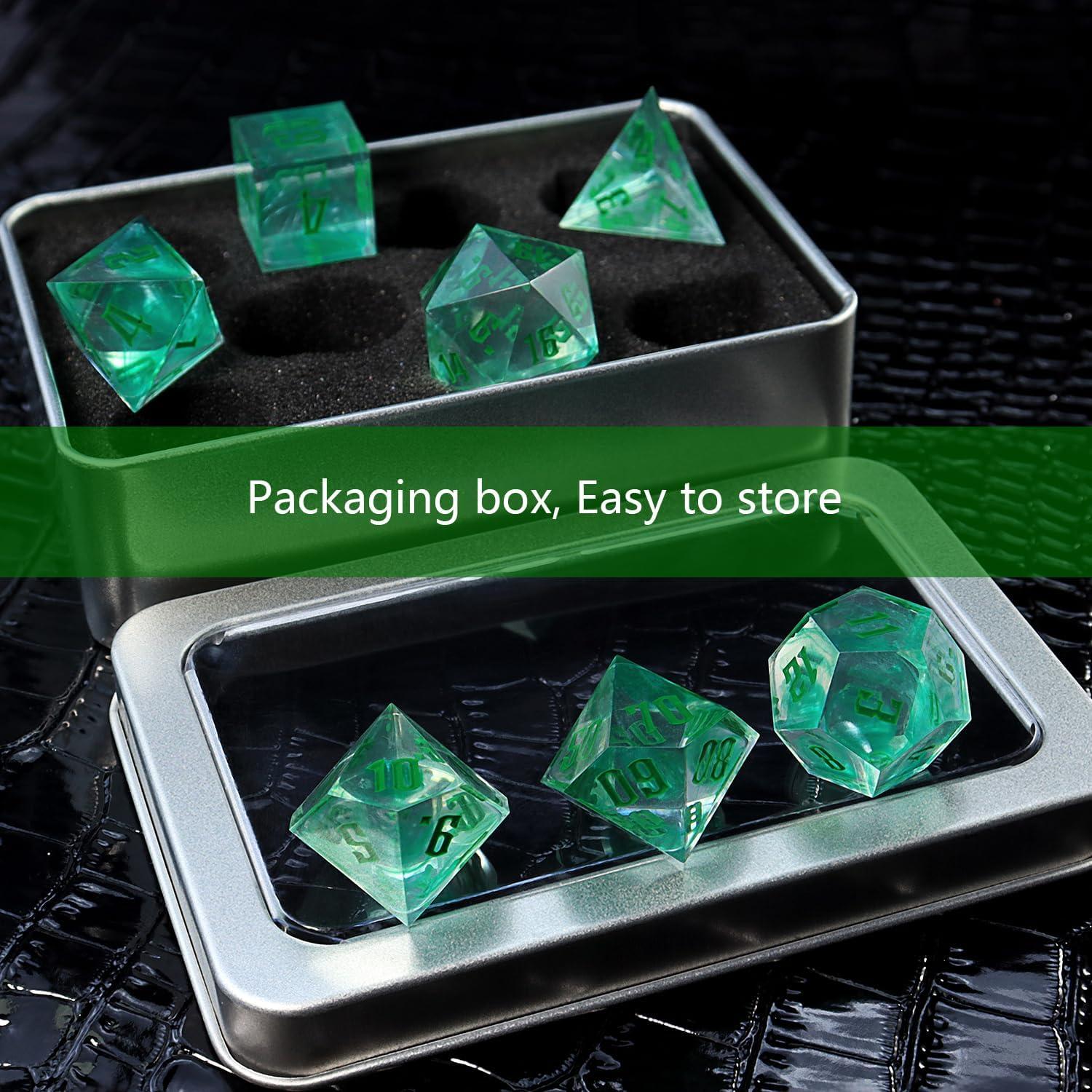 Set de Dados Poliedricos IDTQ para D&D - 7 Piezas con Caja Verde