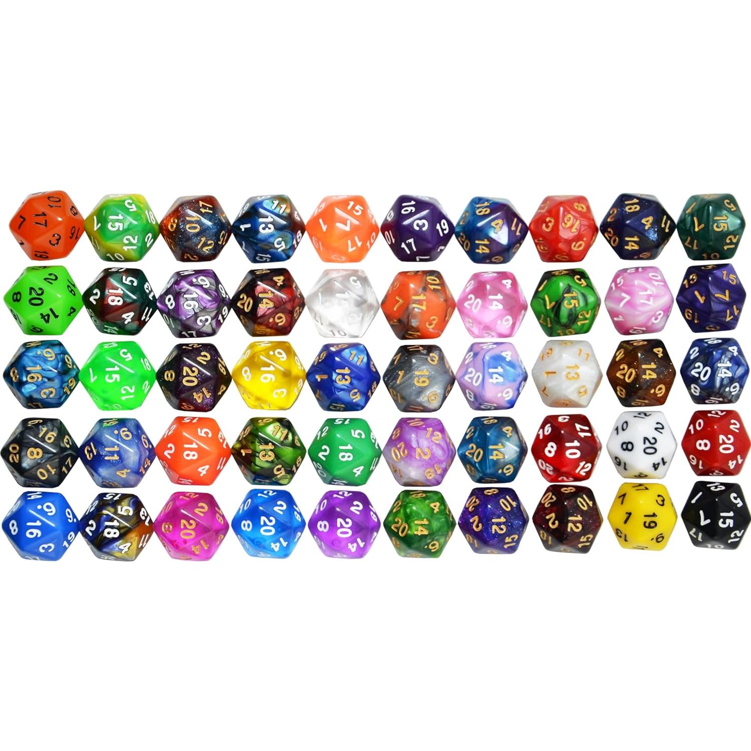 Paquete de 50 Dados D20 Acrílicos SmartDealsPro con Bolsa