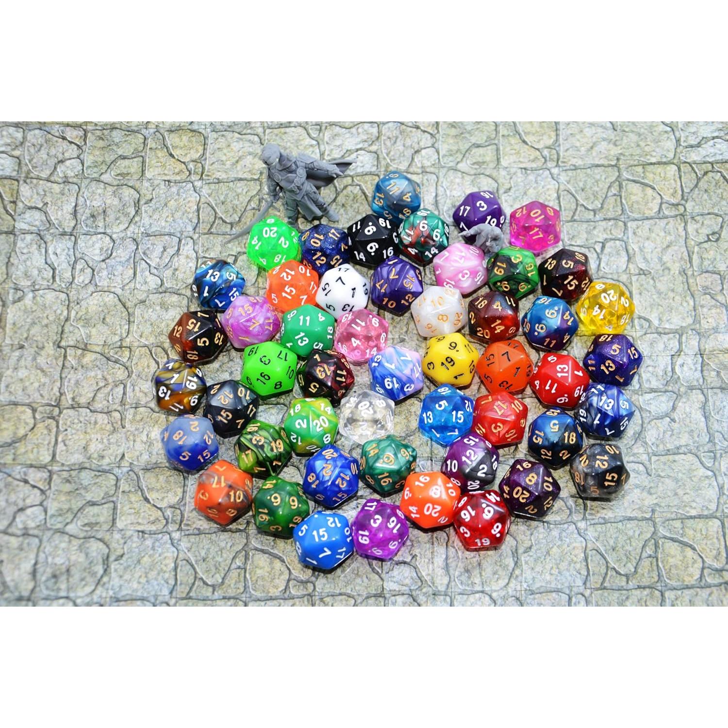 Paquete de 50 Dados D20 Acrílicos SmartDealsPro con Bolsa