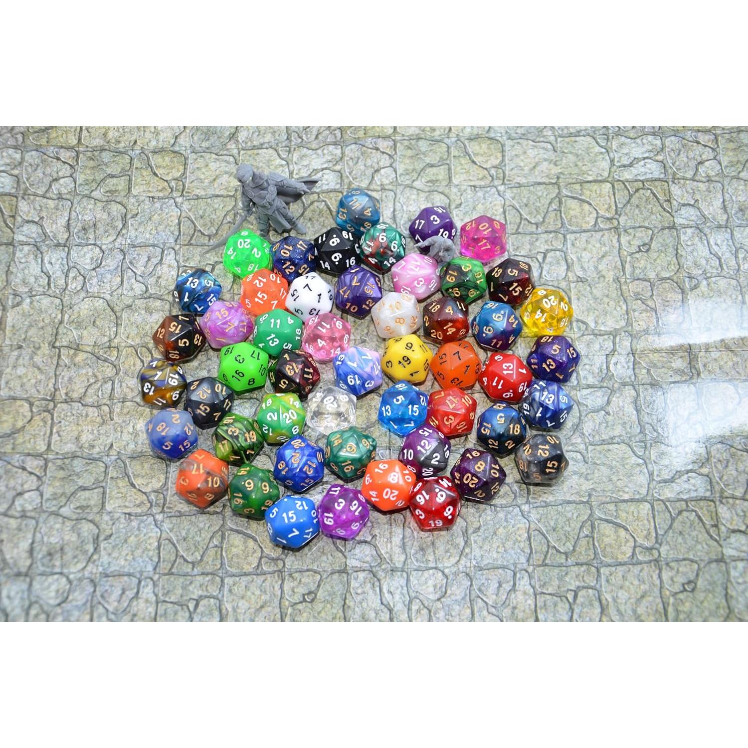 Paquete de 50 Dados D20 Acrílicos SmartDealsPro con Bolsa