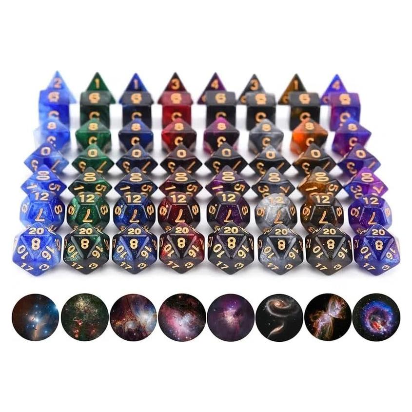 Set de Dados de Rol DND Galaxia EverGardens 56 Piezas 8 Colores