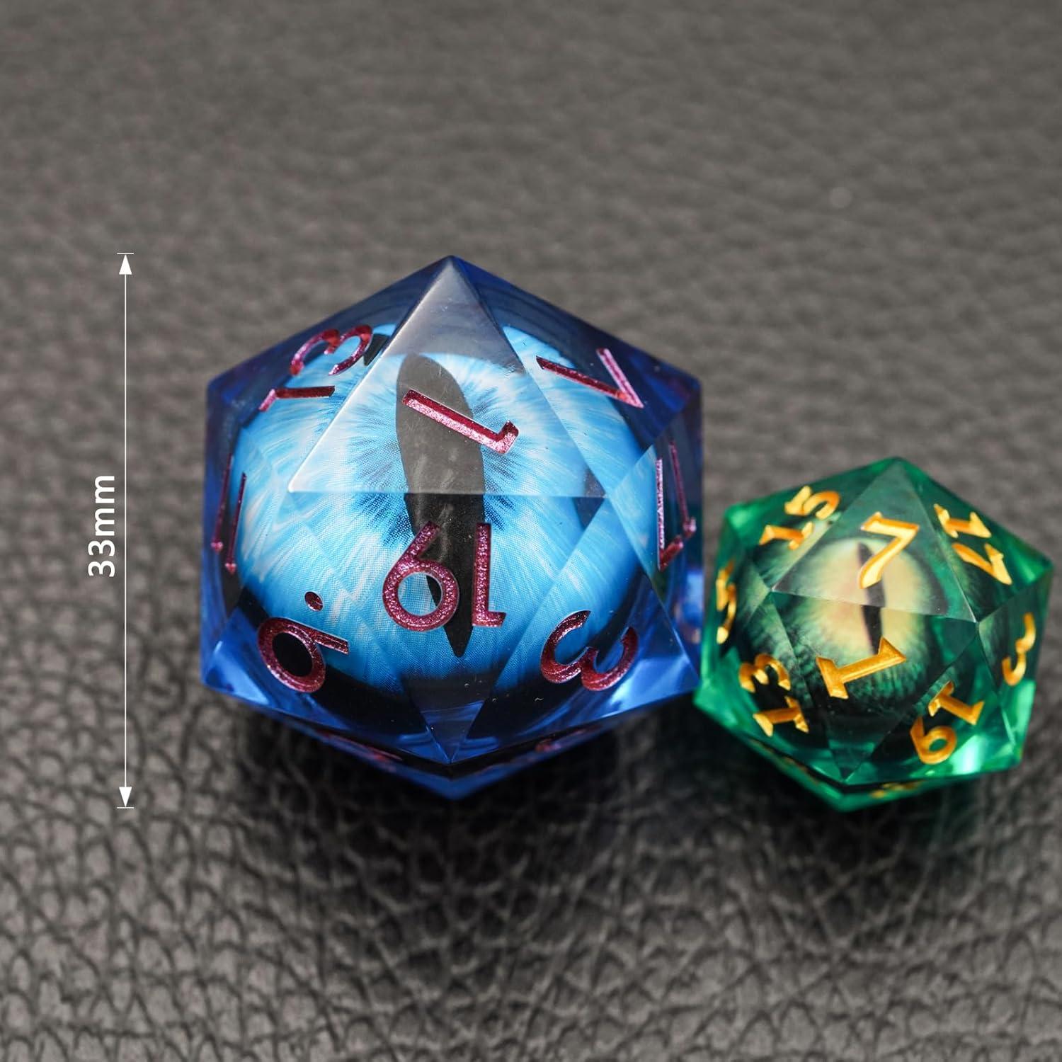 Dados D20 Poliedricos Maywin 33MM con Núcleo Líquido Ojo