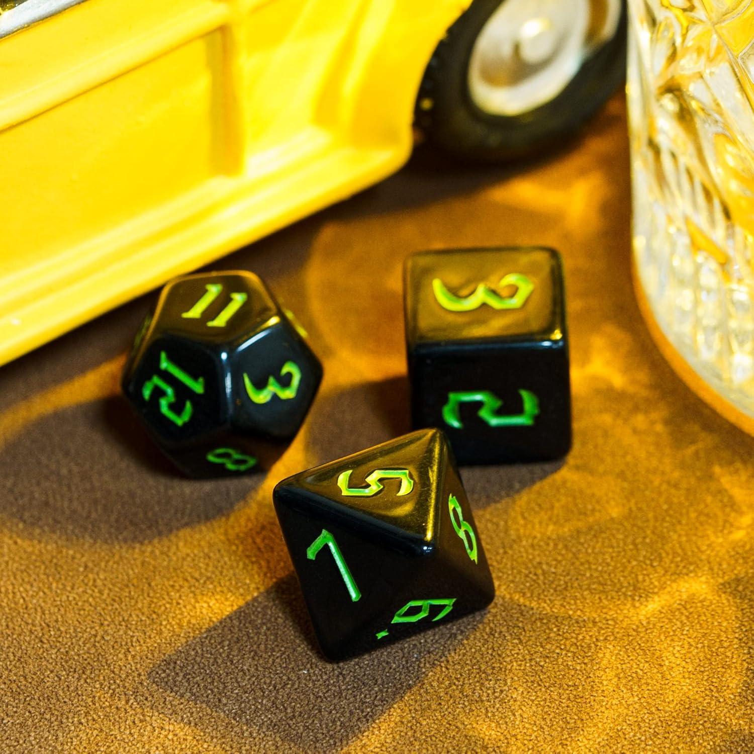 Juego de Dados DND 7 Piezas Poludie con Bolsa de Cuero Negro