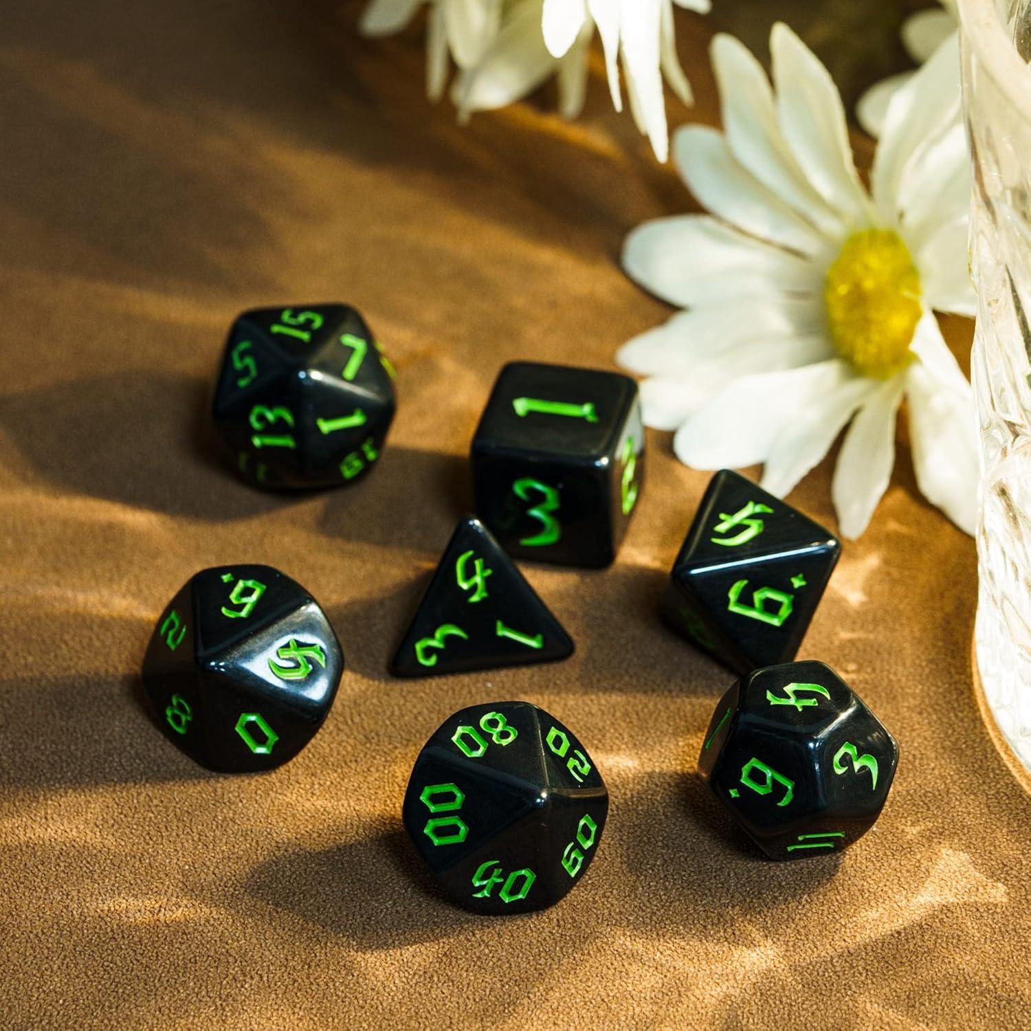 Juego de Dados DND 7 Piezas Poludie con Bolsa de Cuero Negro