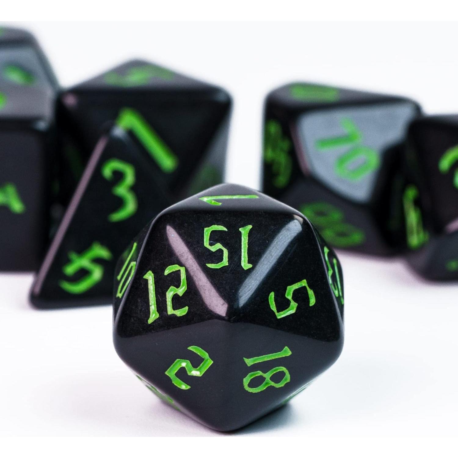 Juego de Dados DND 7 Piezas Poludie con Bolsa de Cuero Negro