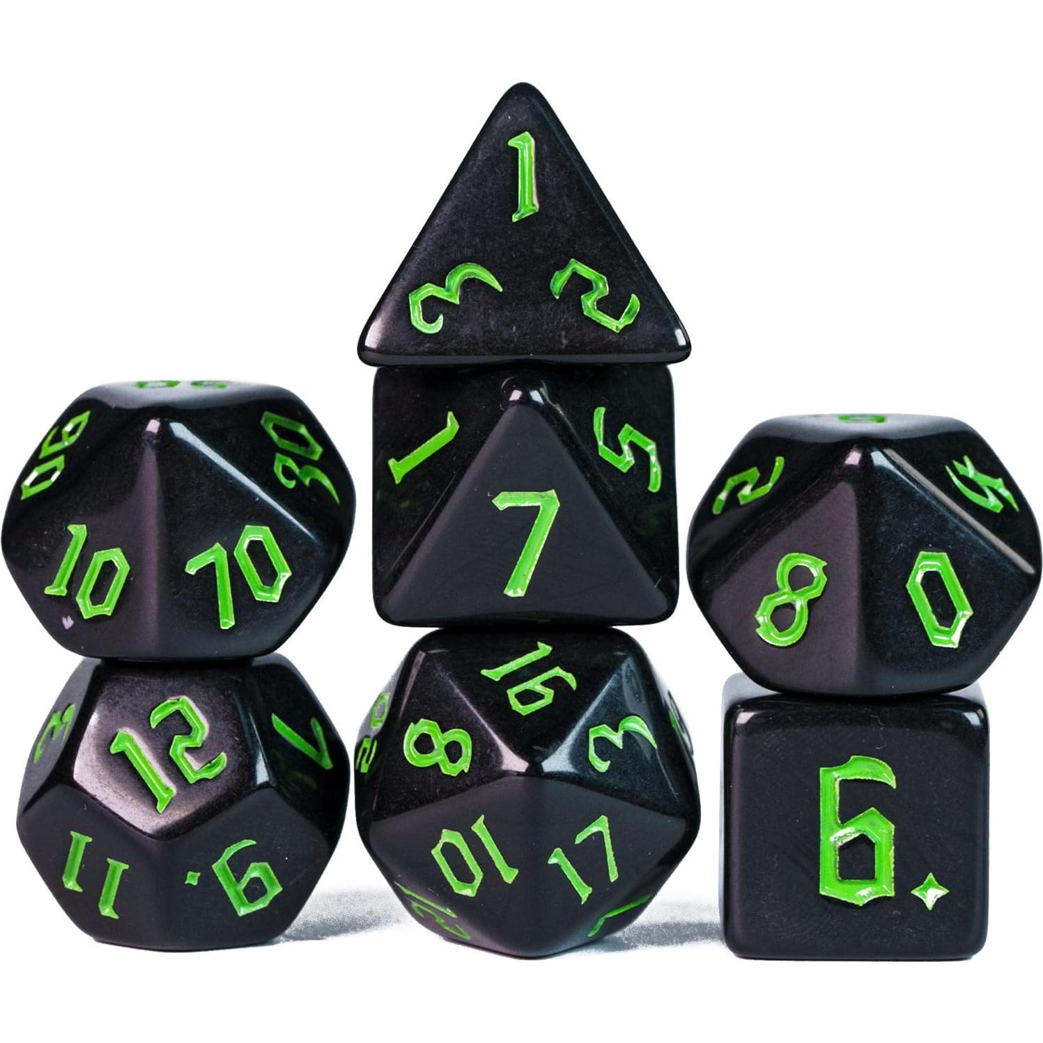 Juego de Dados DND 7 Piezas Poludie con Bolsa de Cuero Negro