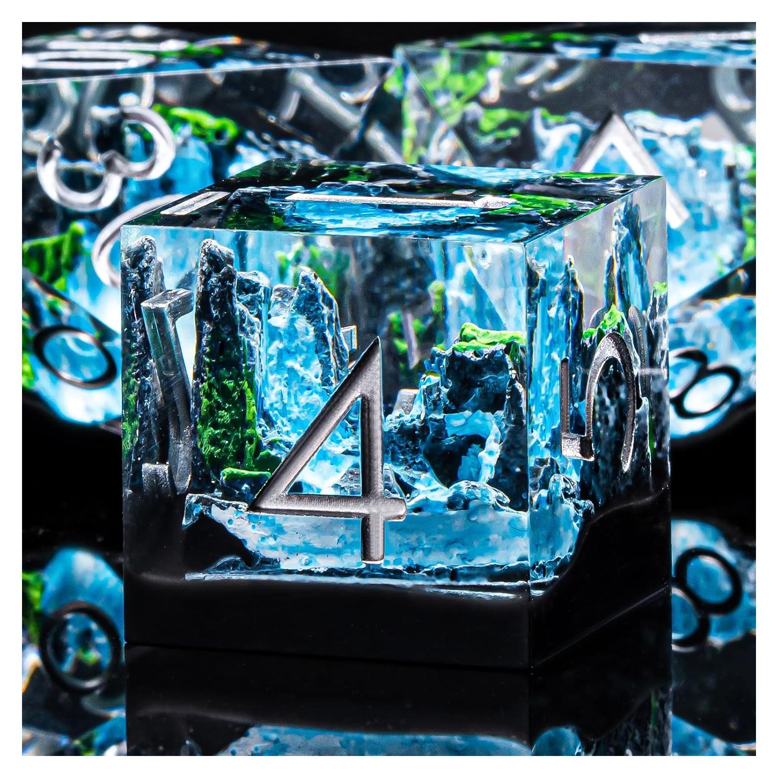 Juego de Dados Poliedricos DND 7 Pcs Weyano - Montaña y Cascada