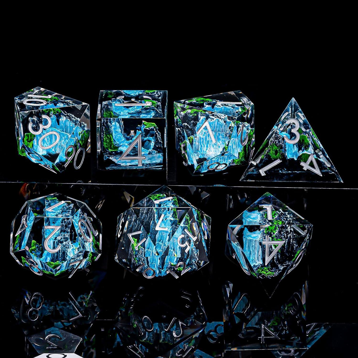 Juego de Dados Poliedricos DND 7 Pcs Weyano - Montaña y Cascada