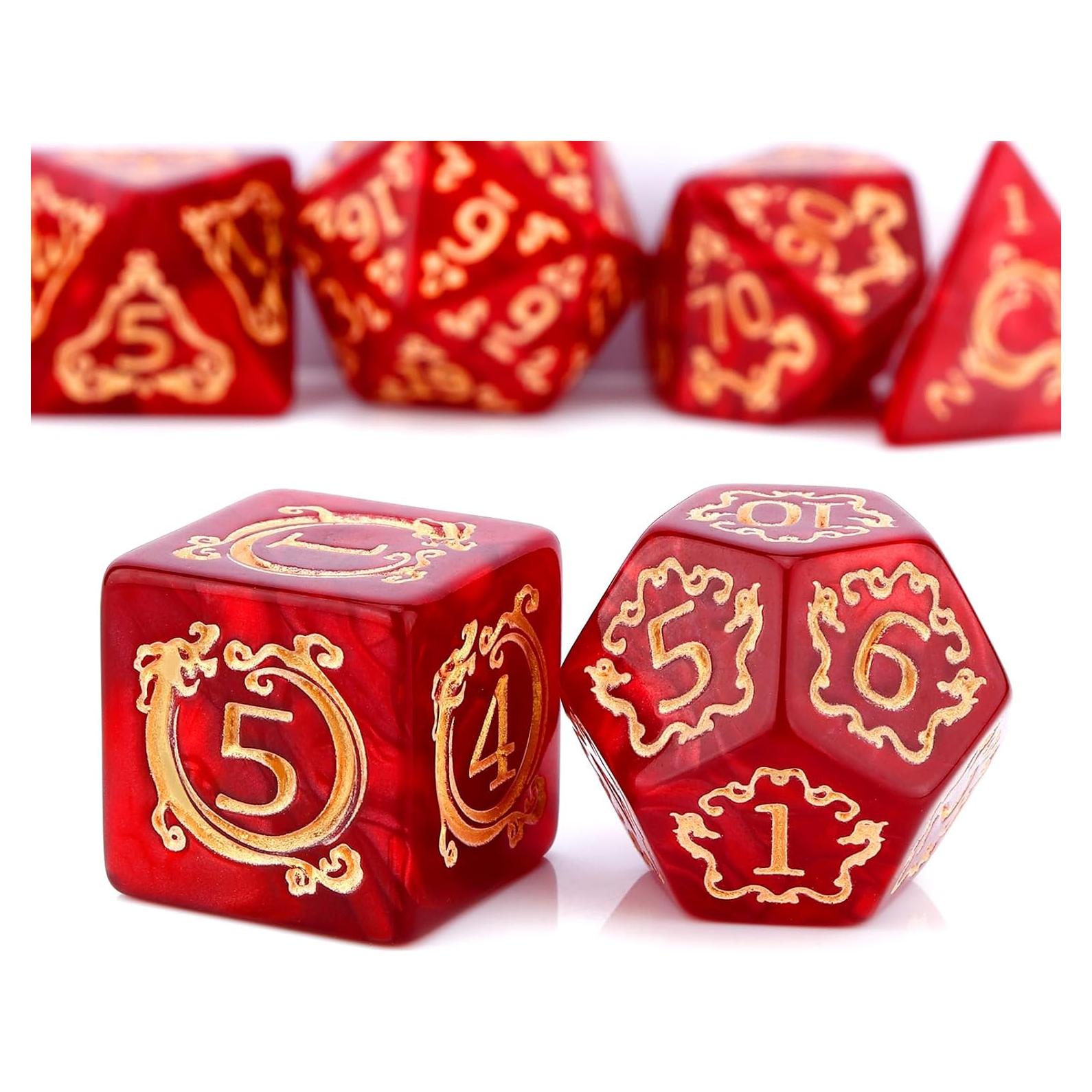 Conjunto de Dados DND PJOY Rojo con Bolsa - 7 Piezas