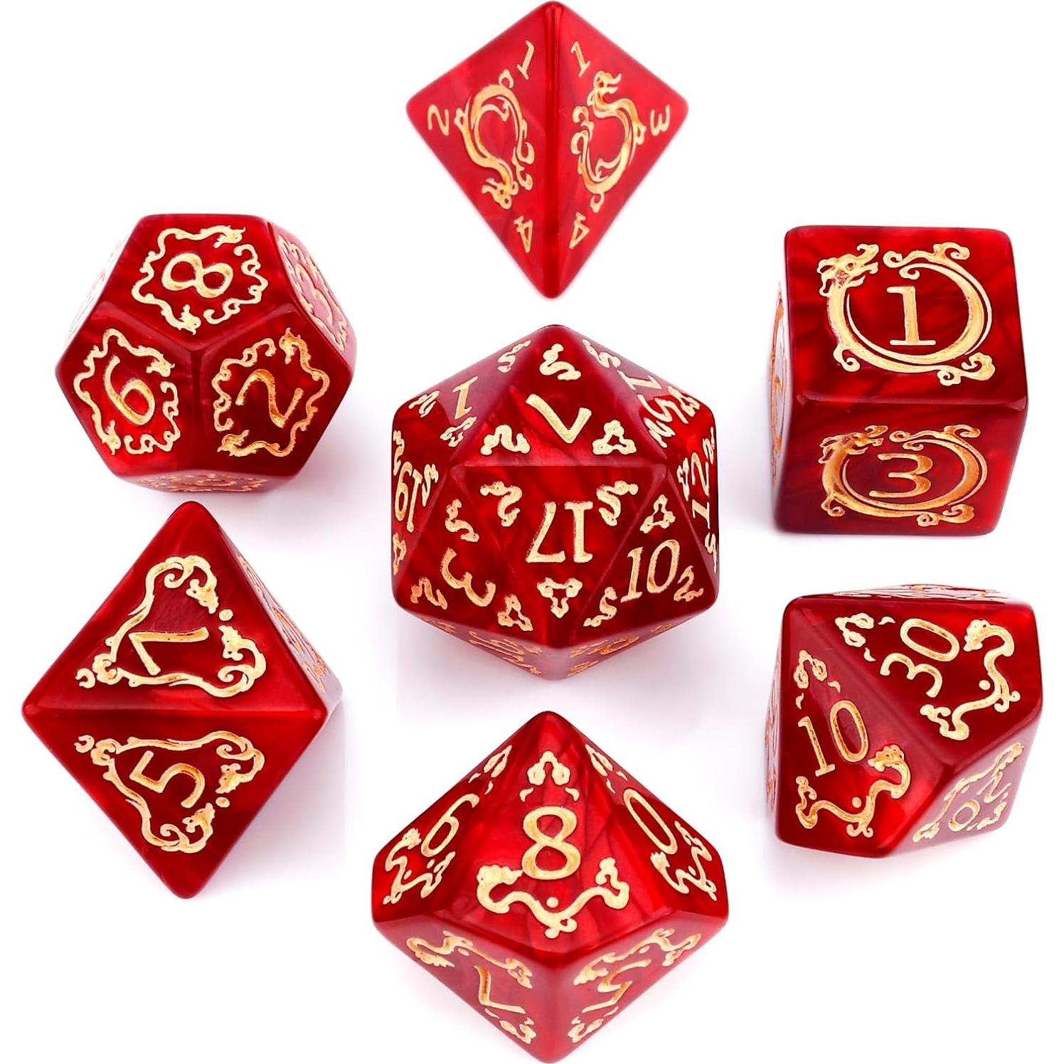 Conjunto de Dados DND PJOY Rojo con Bolsa - 7 Piezas