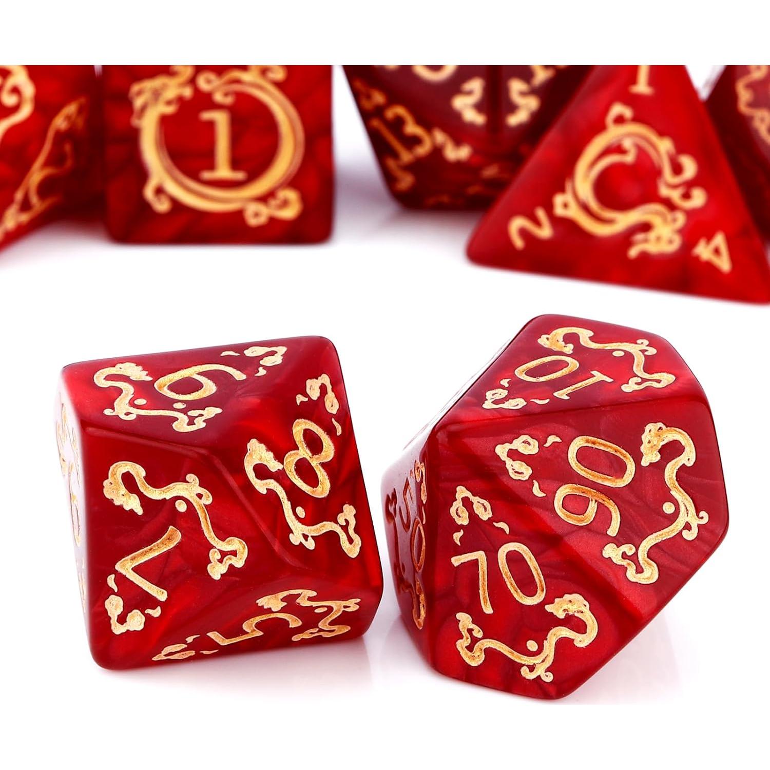 Conjunto de Dados DND PJOY Rojo con Bolsa - 7 Piezas