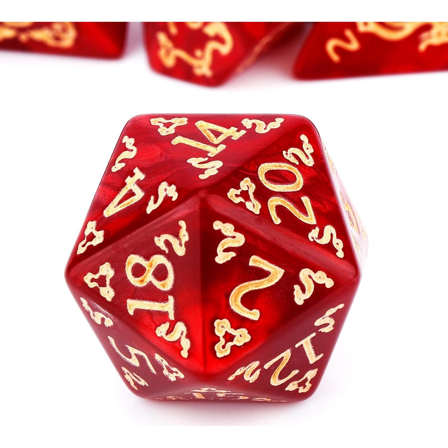 Conjunto de Dados DND PJOY Rojo con Bolsa - 7 Piezas