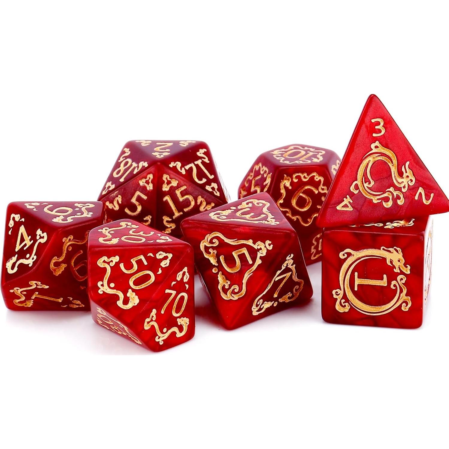 Conjunto de Dados DND PJOY Rojo con Bolsa - 7 Piezas