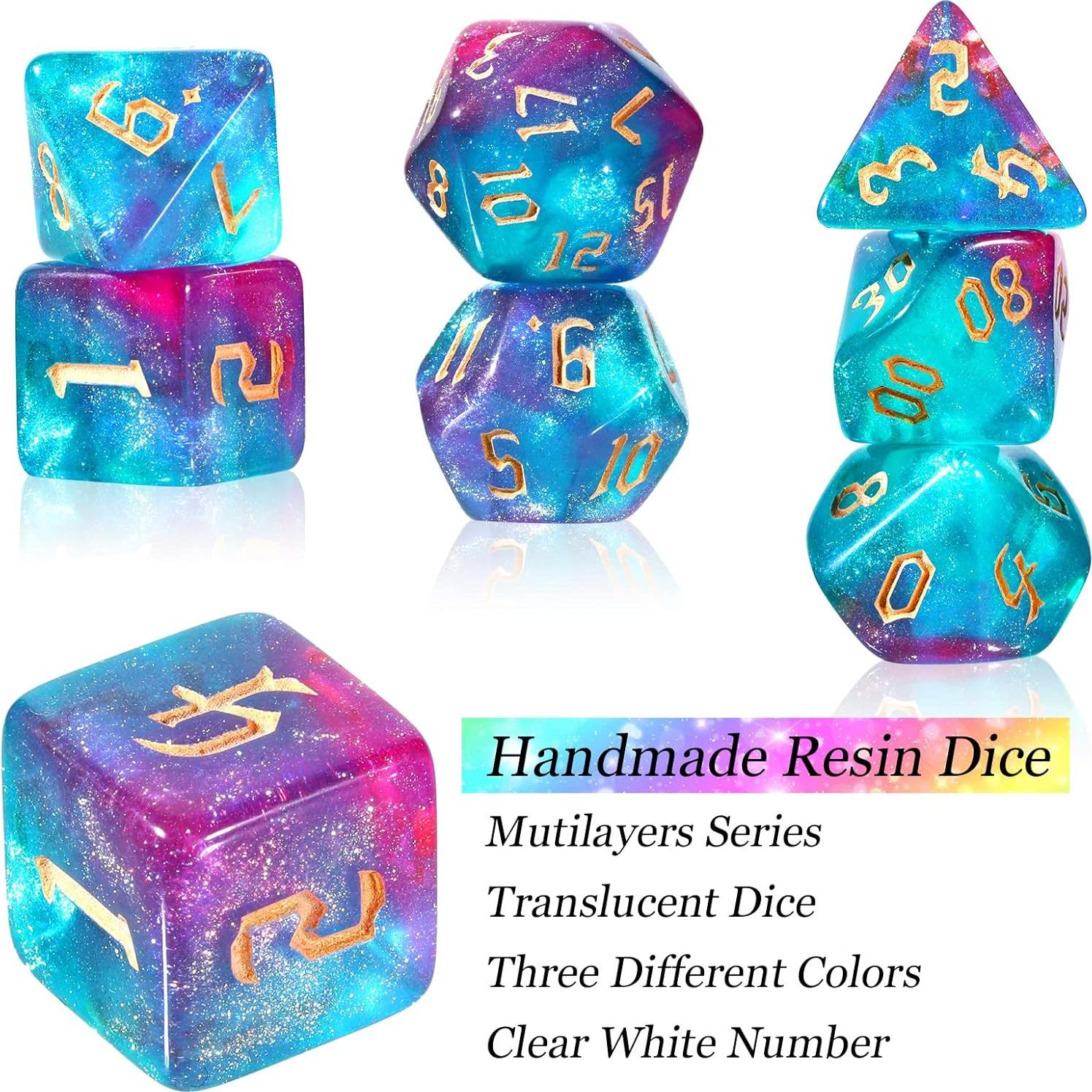 Set de Dados Poliedricos de Resina Junkin - 7 Piezas D4 D6 D8 D10 D12 D20