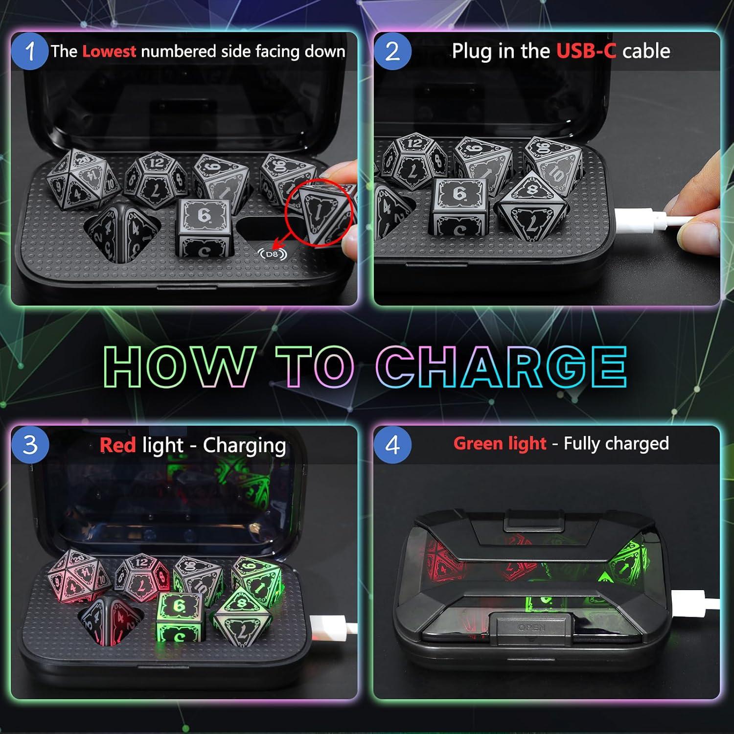 Juego de Dados LED Recargables D&D FONVGOGO 4 en 1 Color