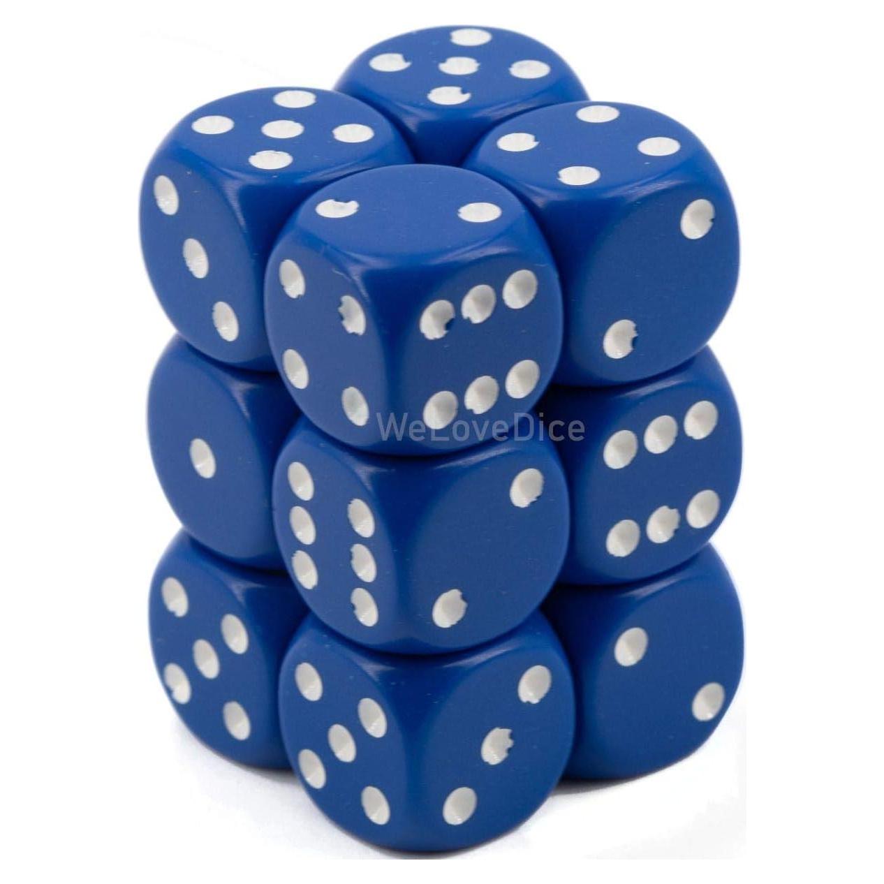 Juego de Dados D6 Chessex 12 Piezas Azul y Blanco 16mm
