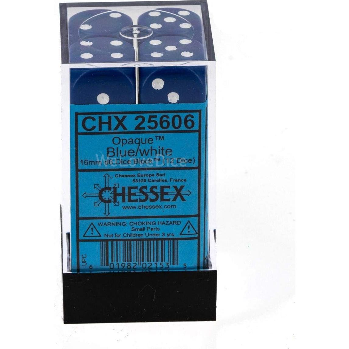 Juego de Dados D6 Chessex 12 Piezas Azul y Blanco 16mm