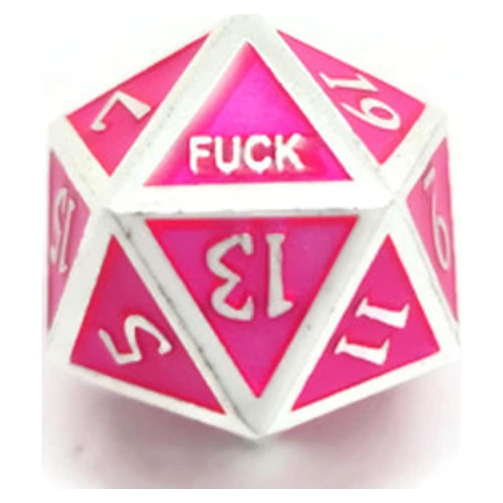 Dado D20 F*** de Metal Rosa y Plata para Juegos de Rol