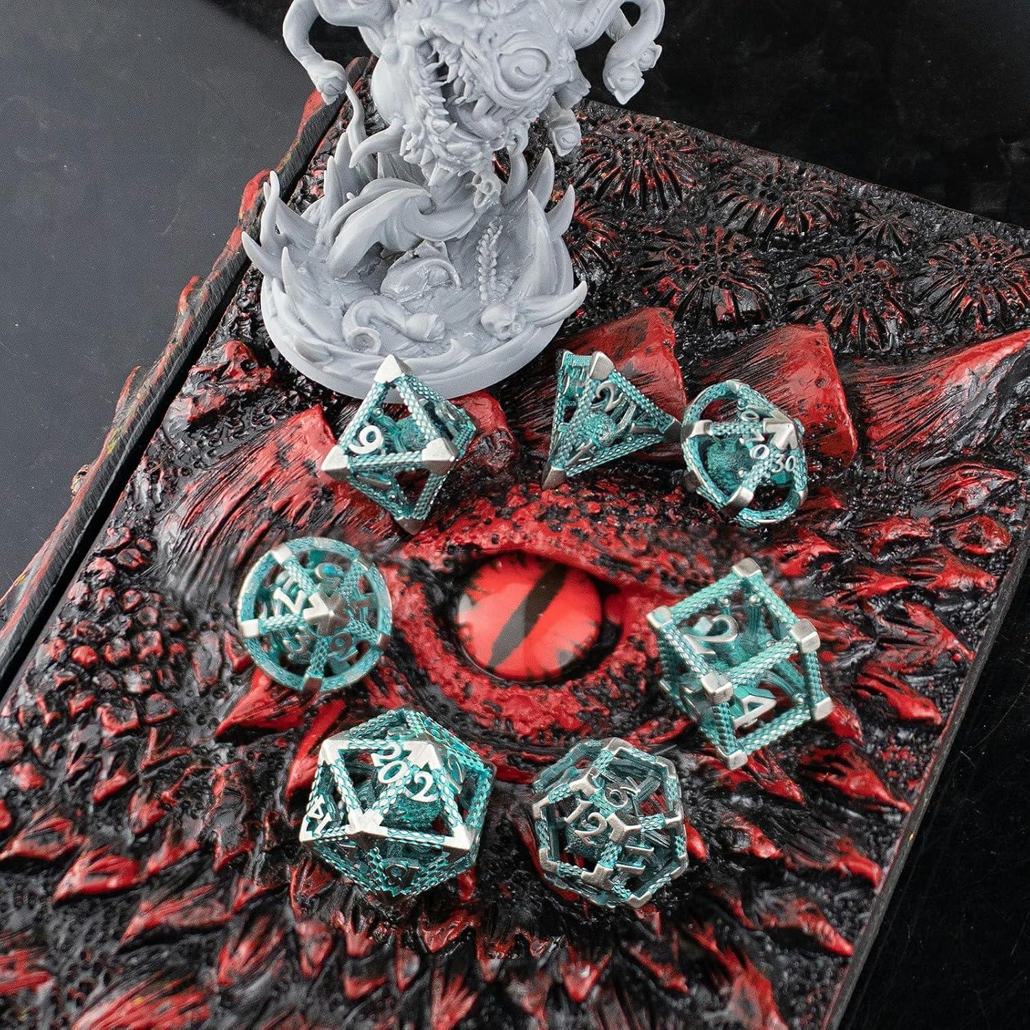 Juego de Dados Beholder DND 7 Piezas Metal HNCCESG Ojo Azul