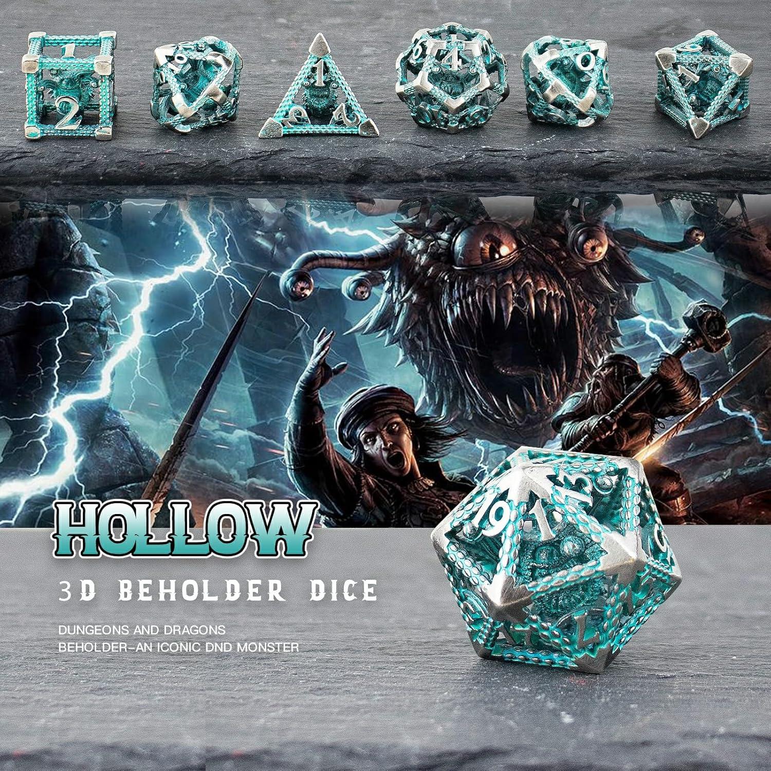 Juego de Dados Beholder DND 7 Piezas Metal HNCCESG Ojo Azul