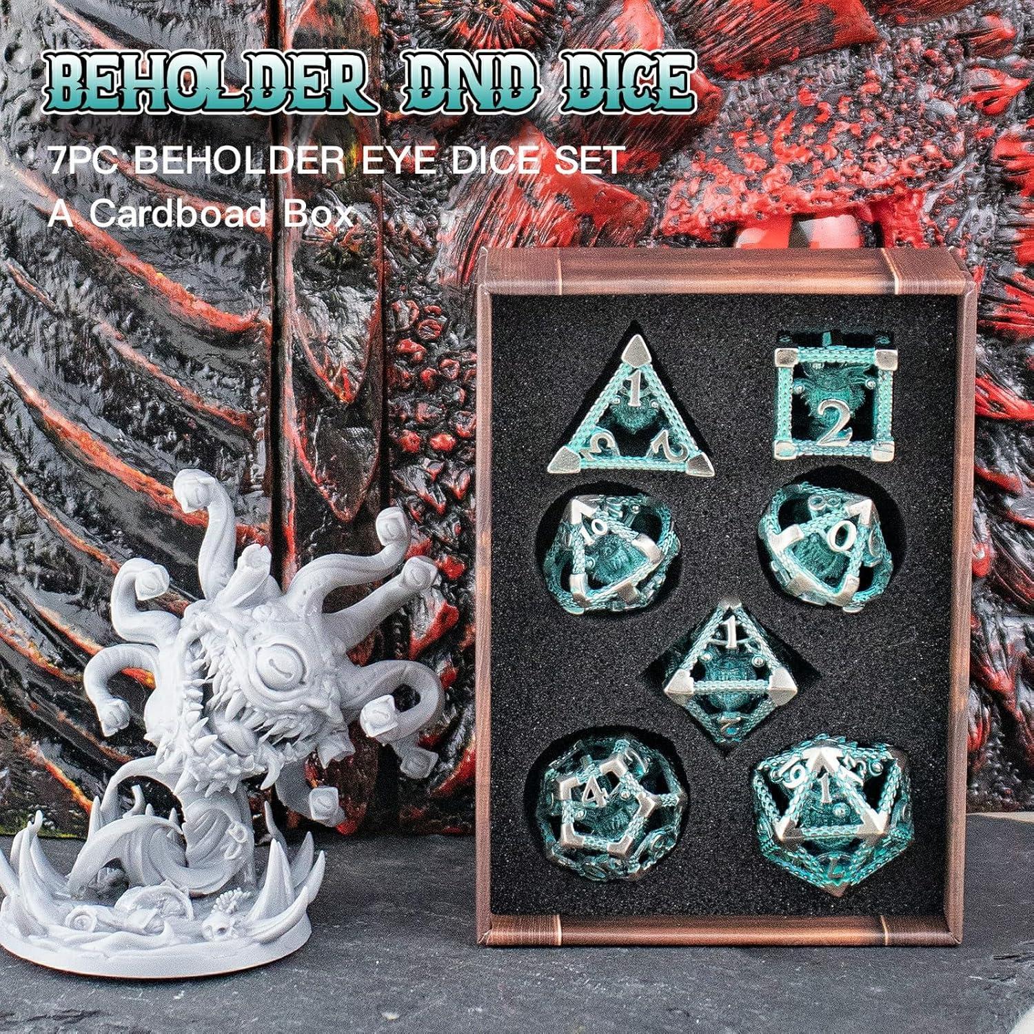 Juego de Dados Beholder DND 7 Piezas Metal HNCCESG Ojo Azul