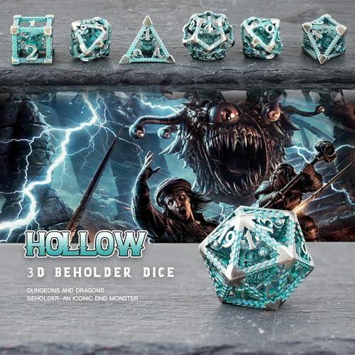 Juego de Dados Beholder DND 7 Piezas Metal HNCCESG Ojo Azul