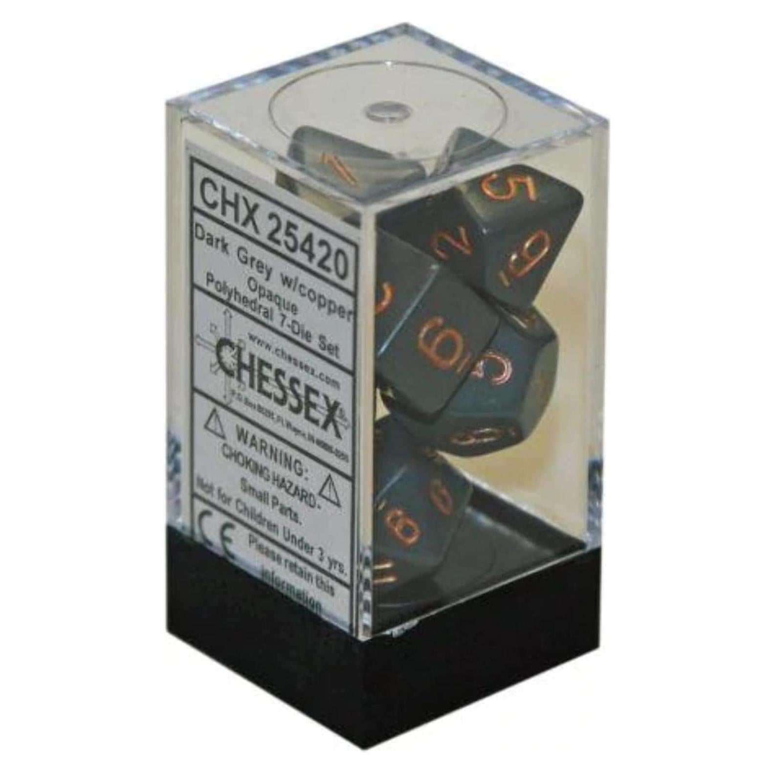 Dados Opaque Gris Oscuro/Cobre Chessex 25420 - Set 7 Piezas