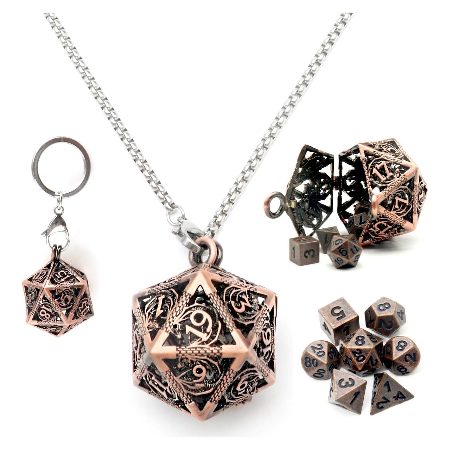 Conjunto de Dados Mini Metálicos Haxtec D&D con Collar 7PCS