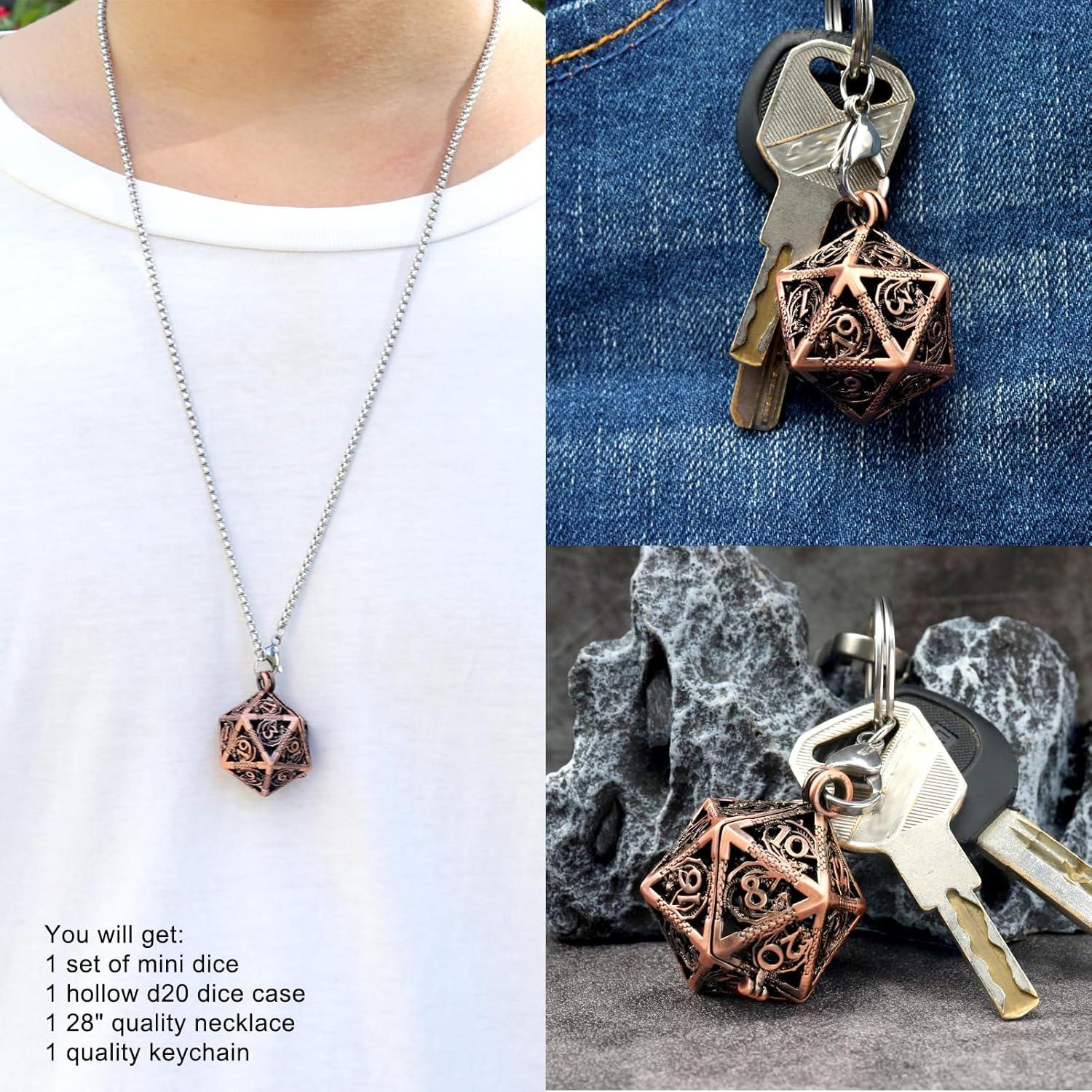 Conjunto de Dados Mini Metálicos Haxtec D&D con Collar 7PCS