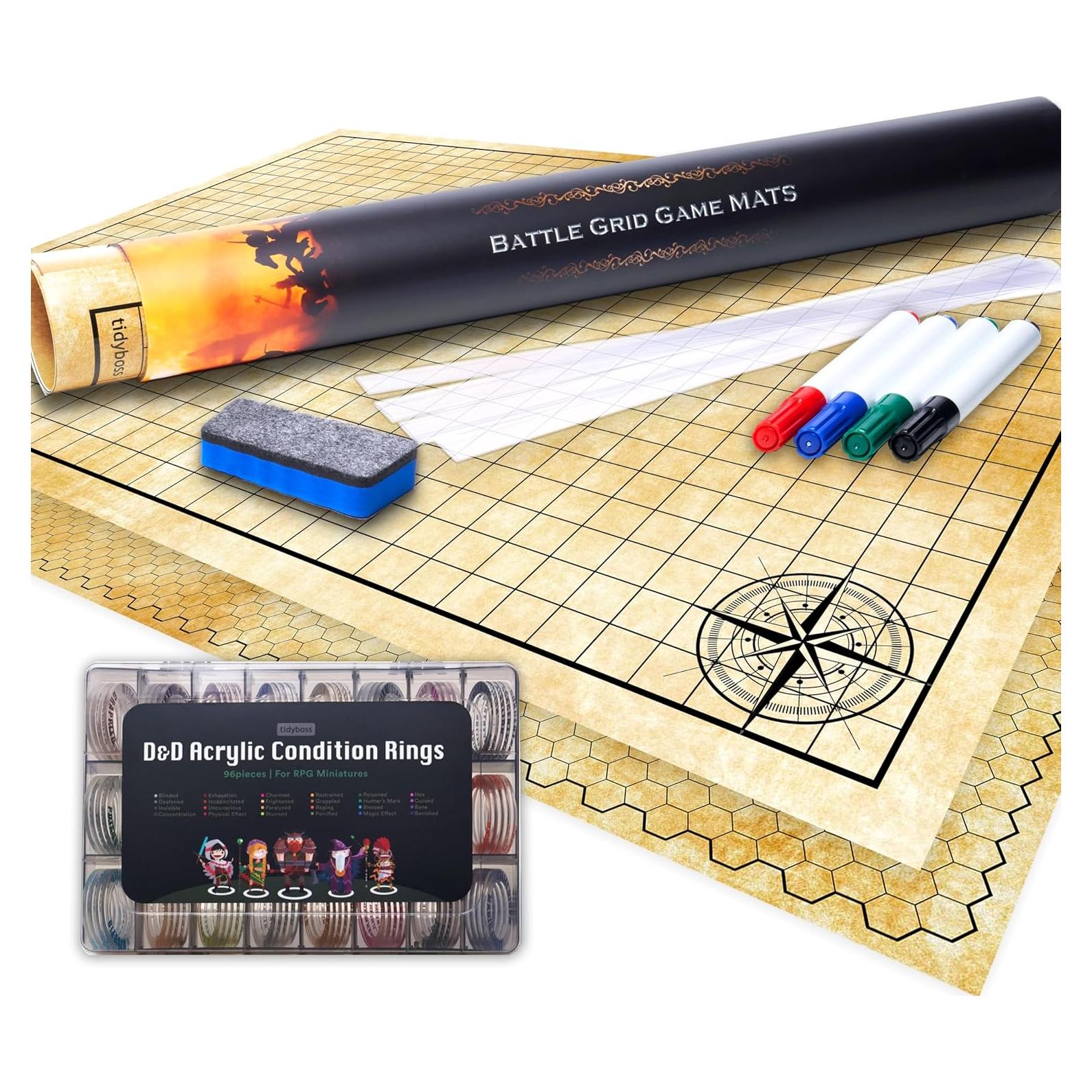 Tapete de Juego DnD TIDYBOSS 91x122cm + 96 Anillos de Condición