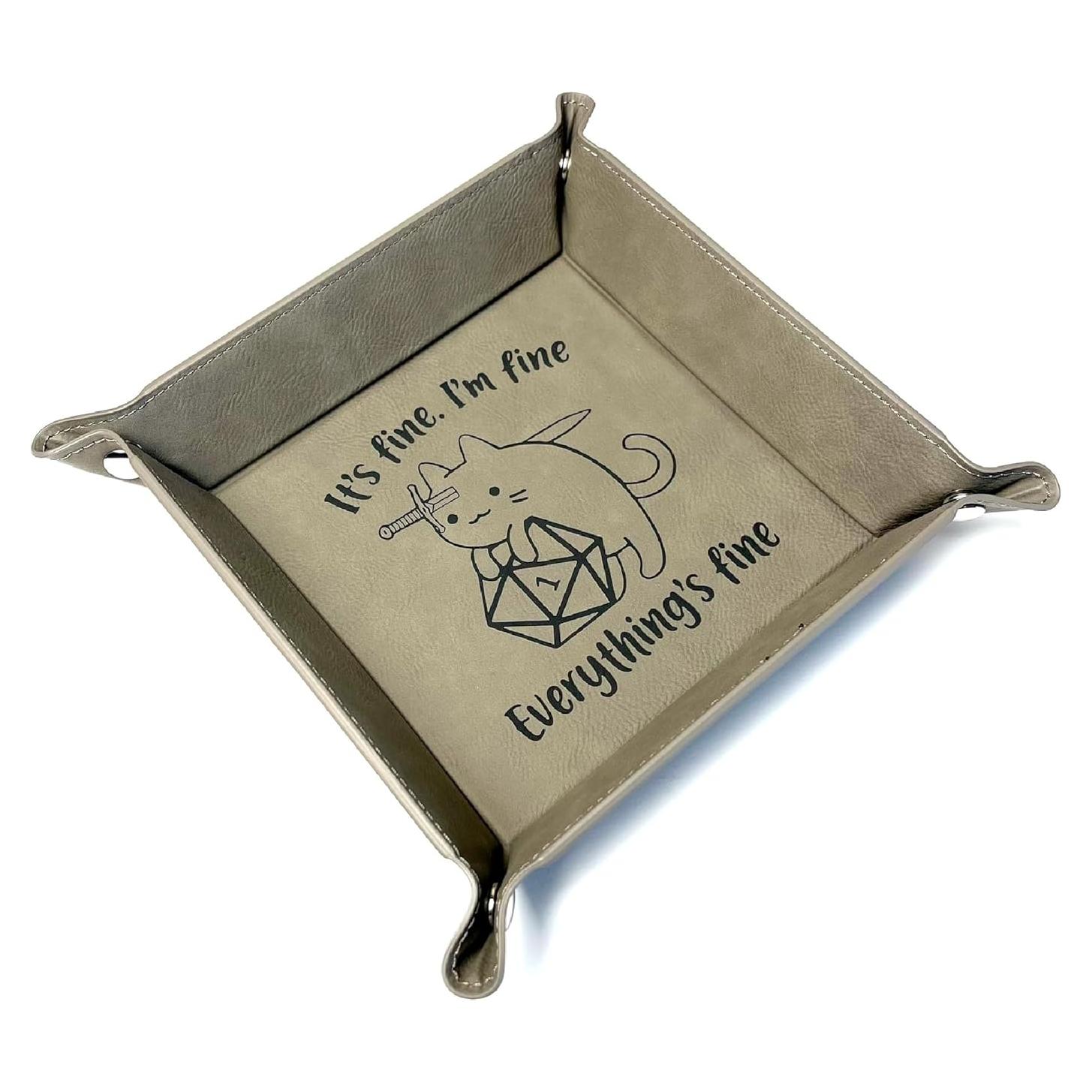 Bandeja para Dados DnD LaserTavern Cuero Vegano Gris 15.24 cm