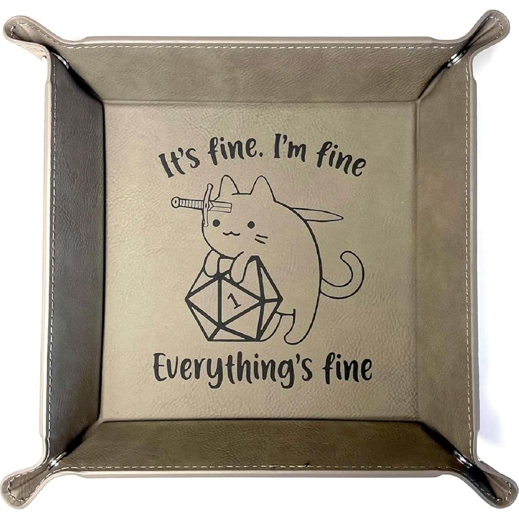 Bandeja para Dados DnD LaserTavern Cuero Vegano Gris 15.24 cm