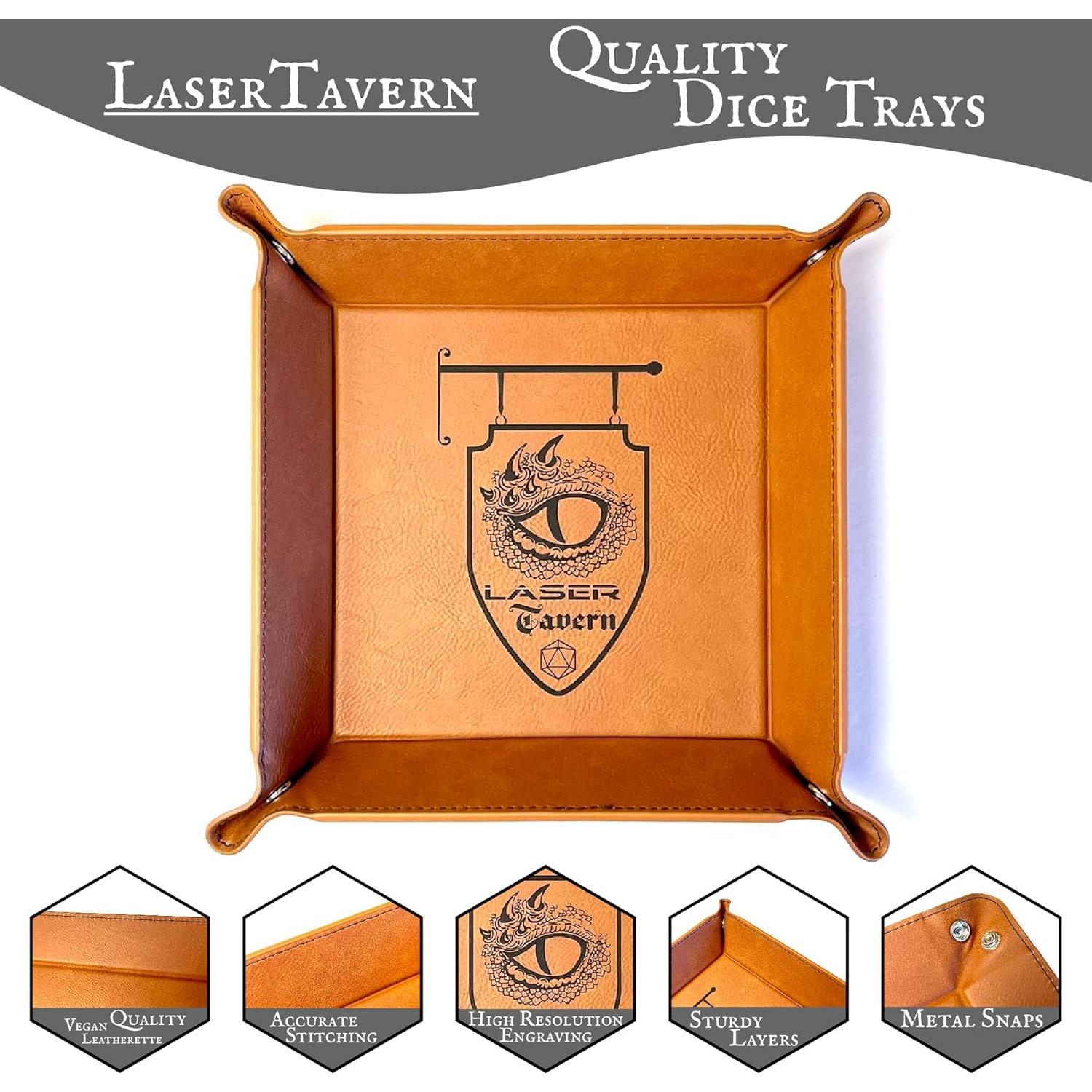 Bandeja para Dados DnD LaserTavern Cuero Vegano Gris 15.24 cm