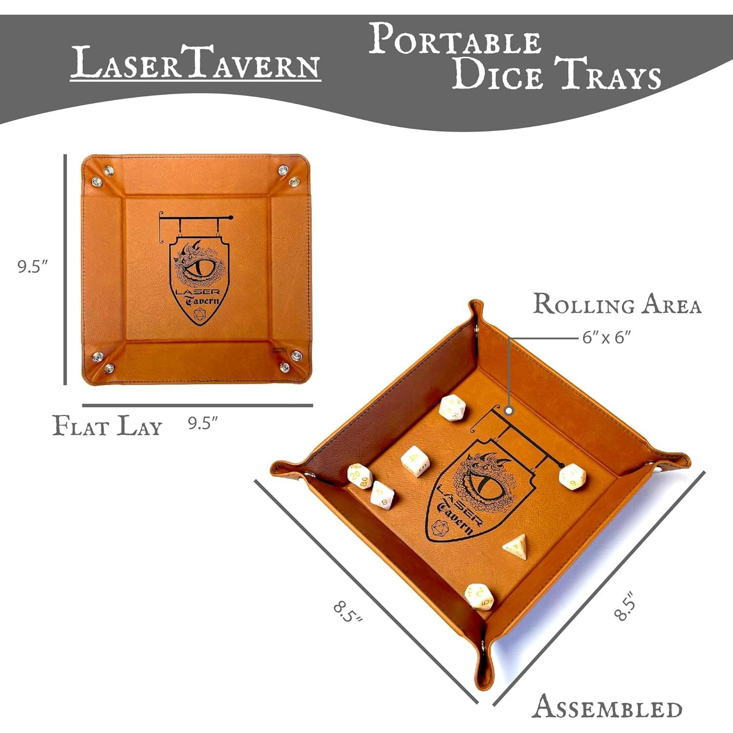 Bandeja para Dados DnD LaserTavern Cuero Vegano Gris 15.24 cm