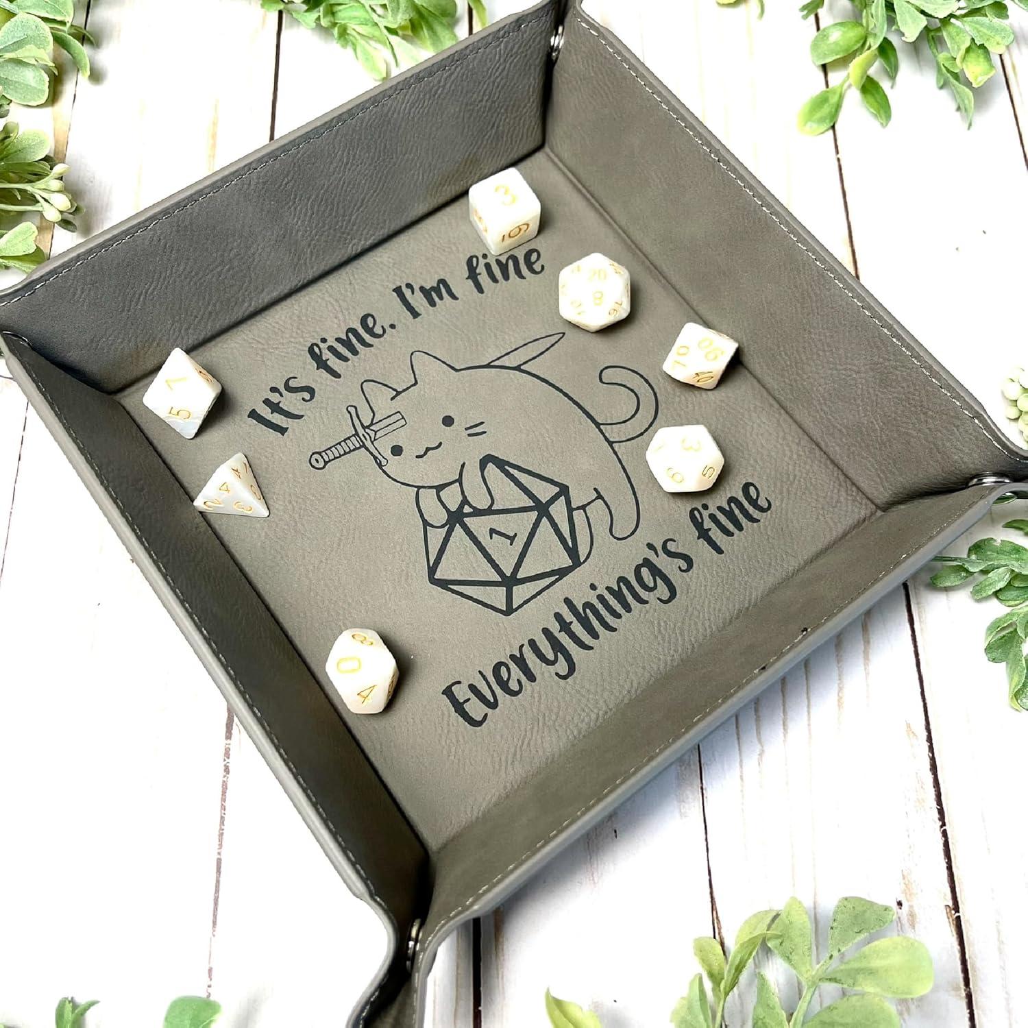 Bandeja para Dados DnD LaserTavern Cuero Vegano Gris 15.24 cm