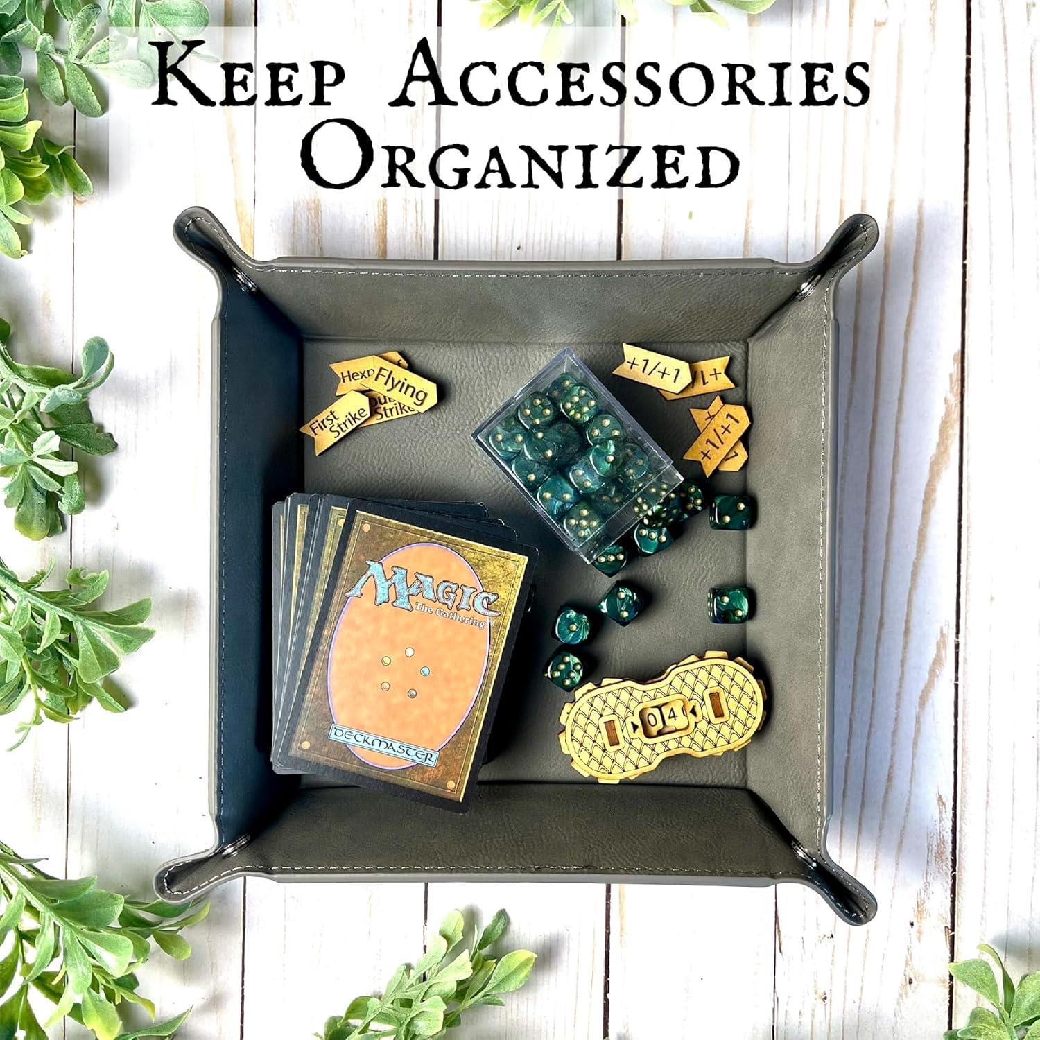 Bandeja para Dados DnD LaserTavern Cuero Vegano Gris 15.24 cm