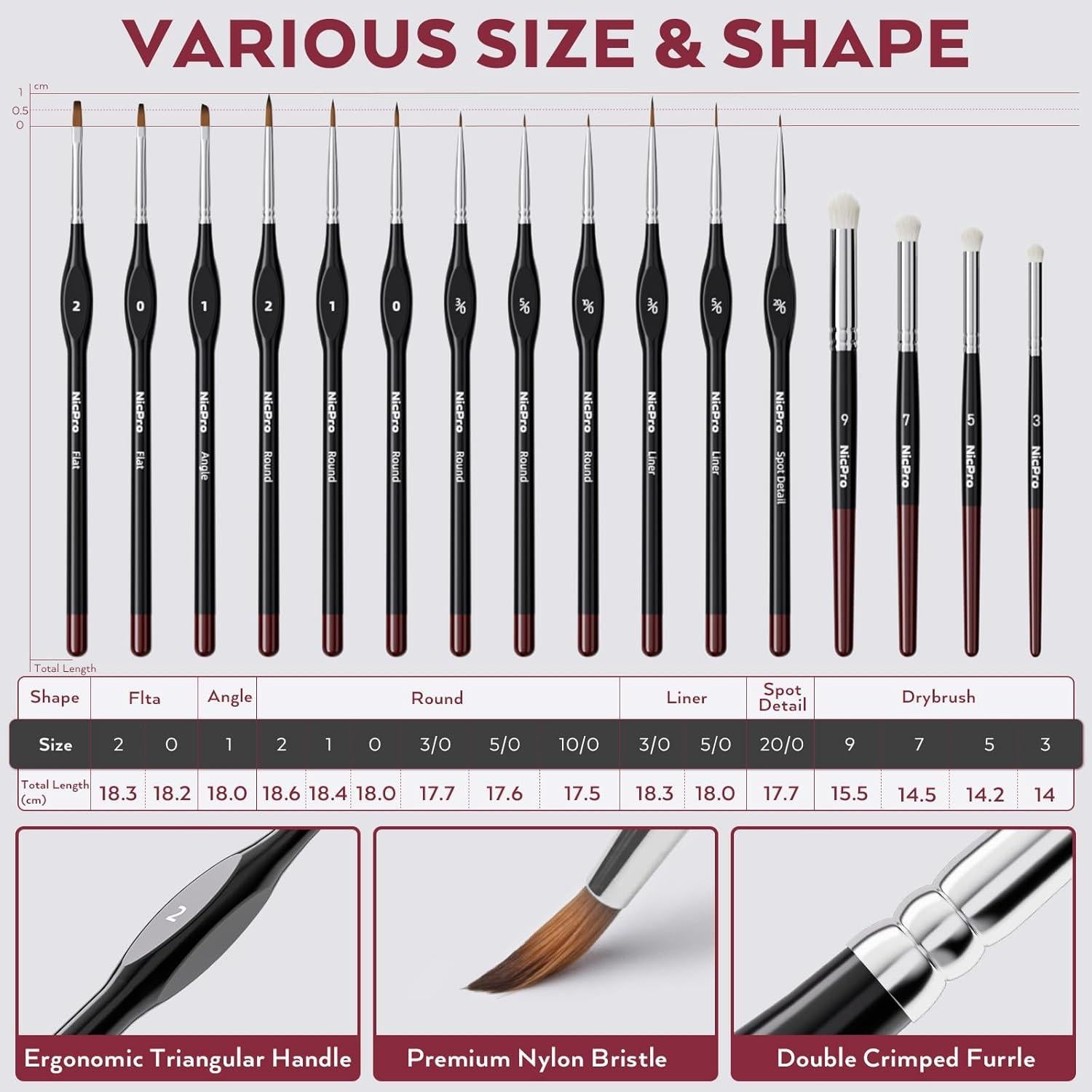 Kit de Pintura en Miniatura Profesional Nicpro con Paleta y 16 Pinceles