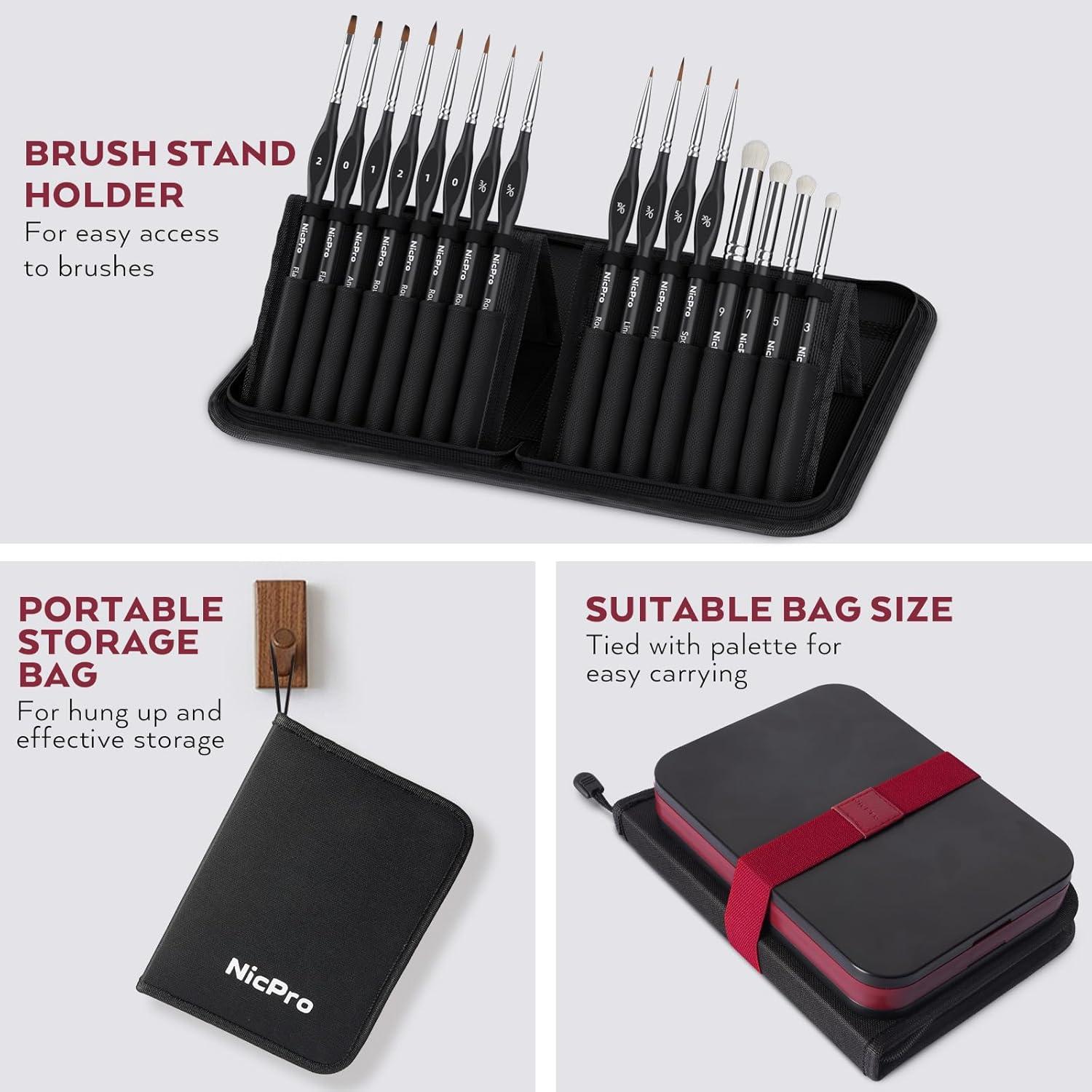 Kit de Pintura en Miniatura Profesional Nicpro con Paleta y 16 Pinceles