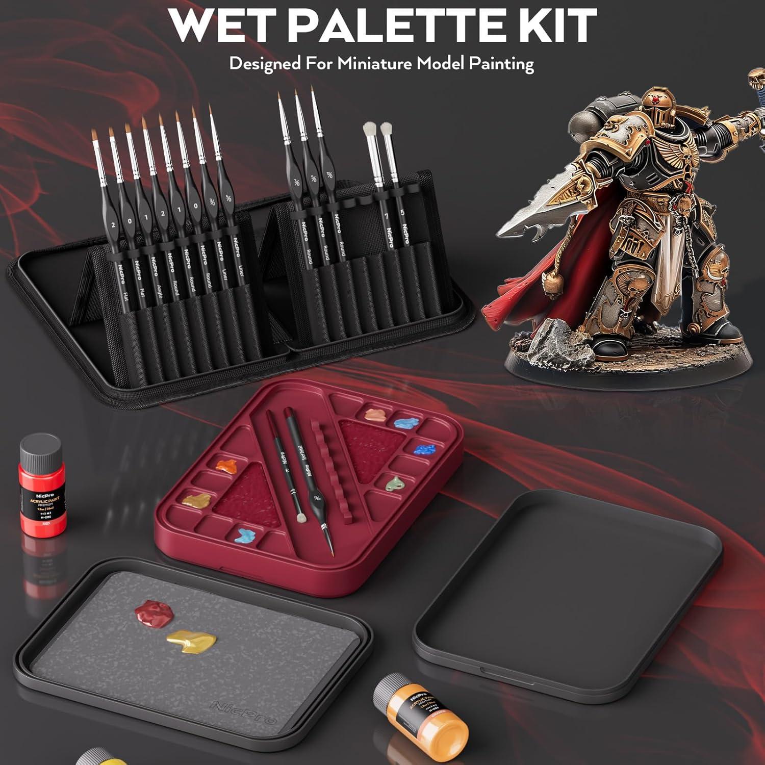 Kit de Pintura en Miniatura Profesional Nicpro con Paleta y 16 Pinceles