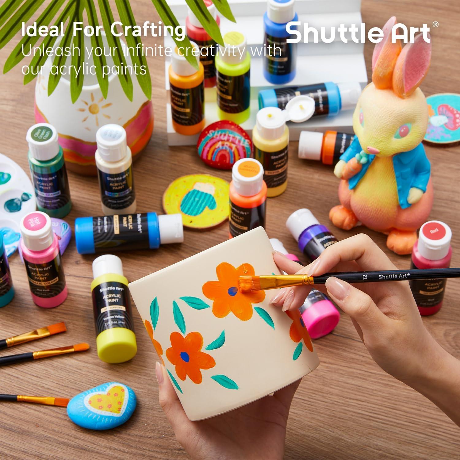 Set de Pintura Acrílica Shuttle Art 100 Colores 60ml con Pinceles