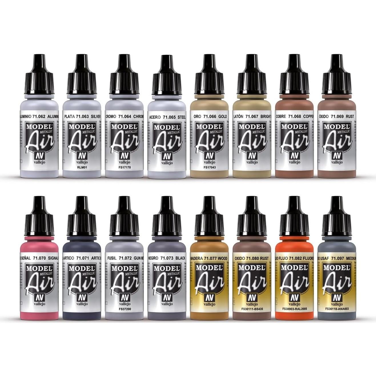Set de Pintura Acrílica Metálica Vallejo Model Air 17ml x16
