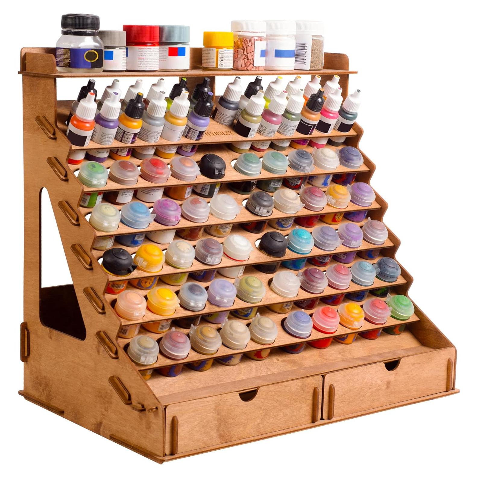 Organizador de Madera Plydolex para 74 Botellas y 14 Pinceles